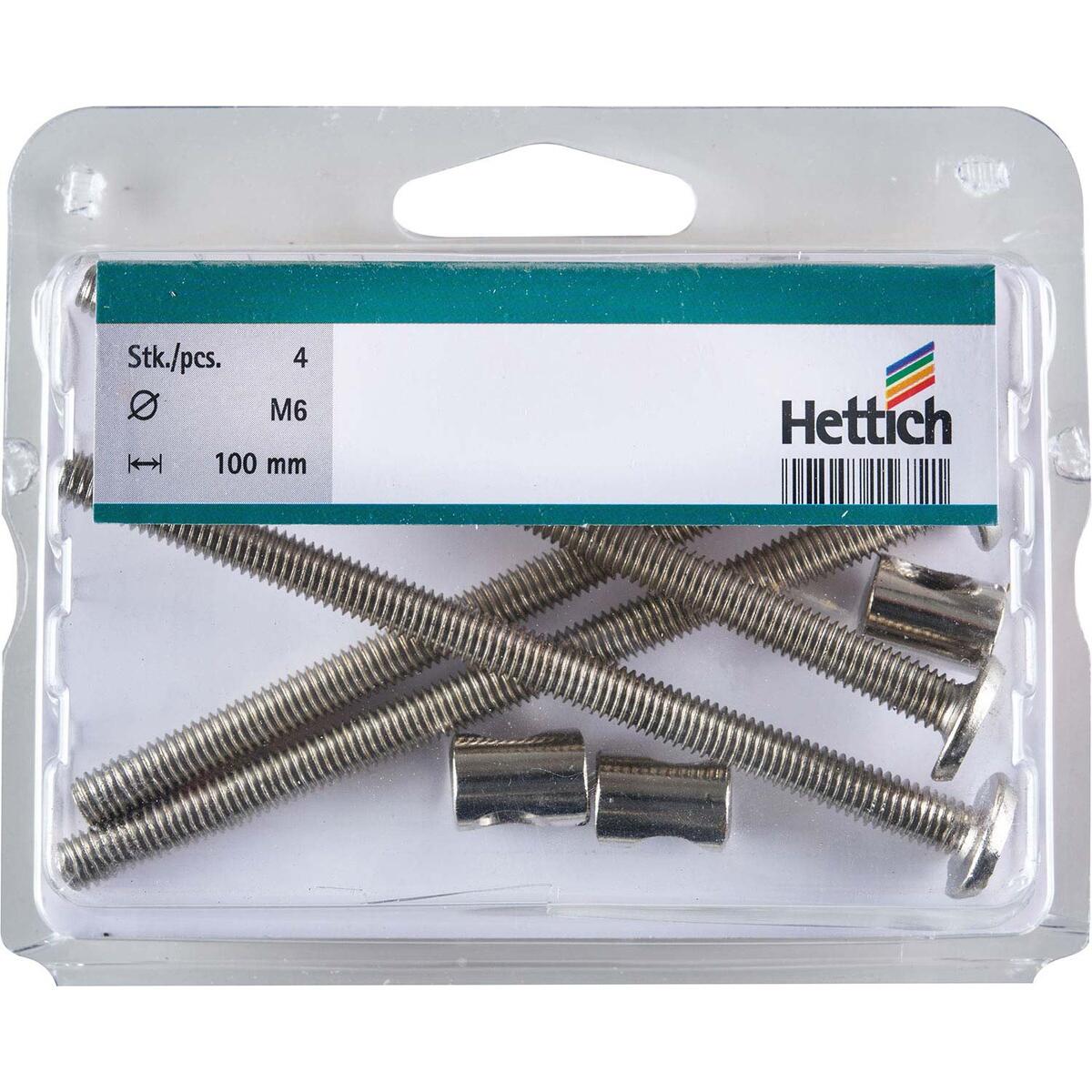 Lot de 4 vis d'assemblage tête plate et piston acier zingué HETTICH, l.100 mm - 2