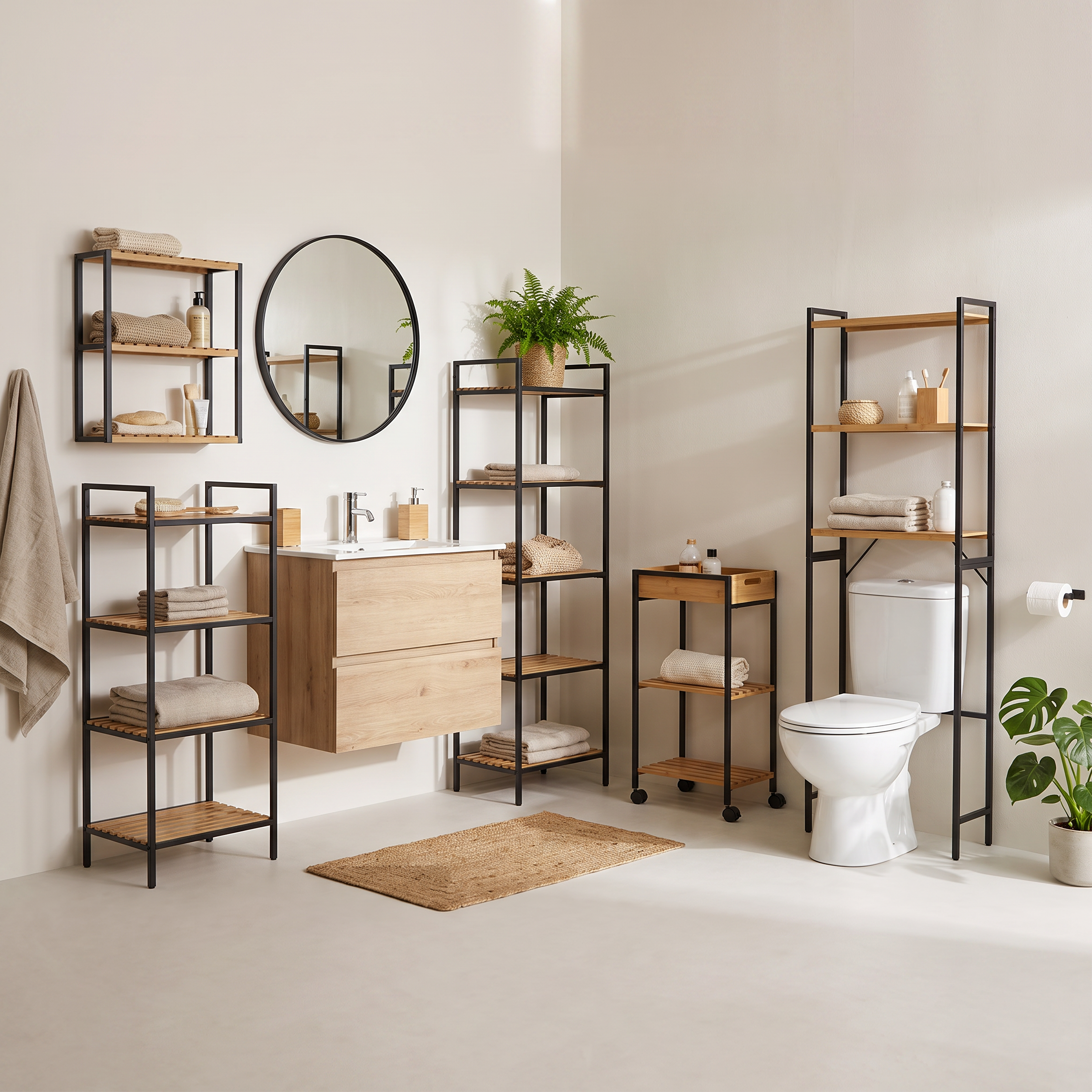 Estante para el baño de madera negro Pua negro 39x32.5x120cm - 3