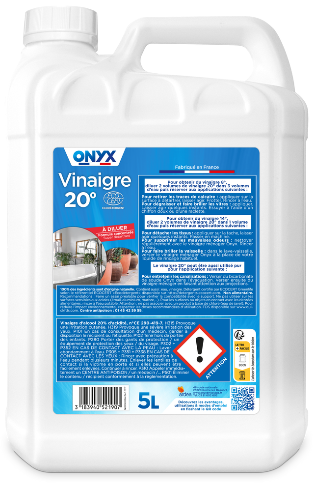 Vinaigre blanc ONYX 20°, 5L