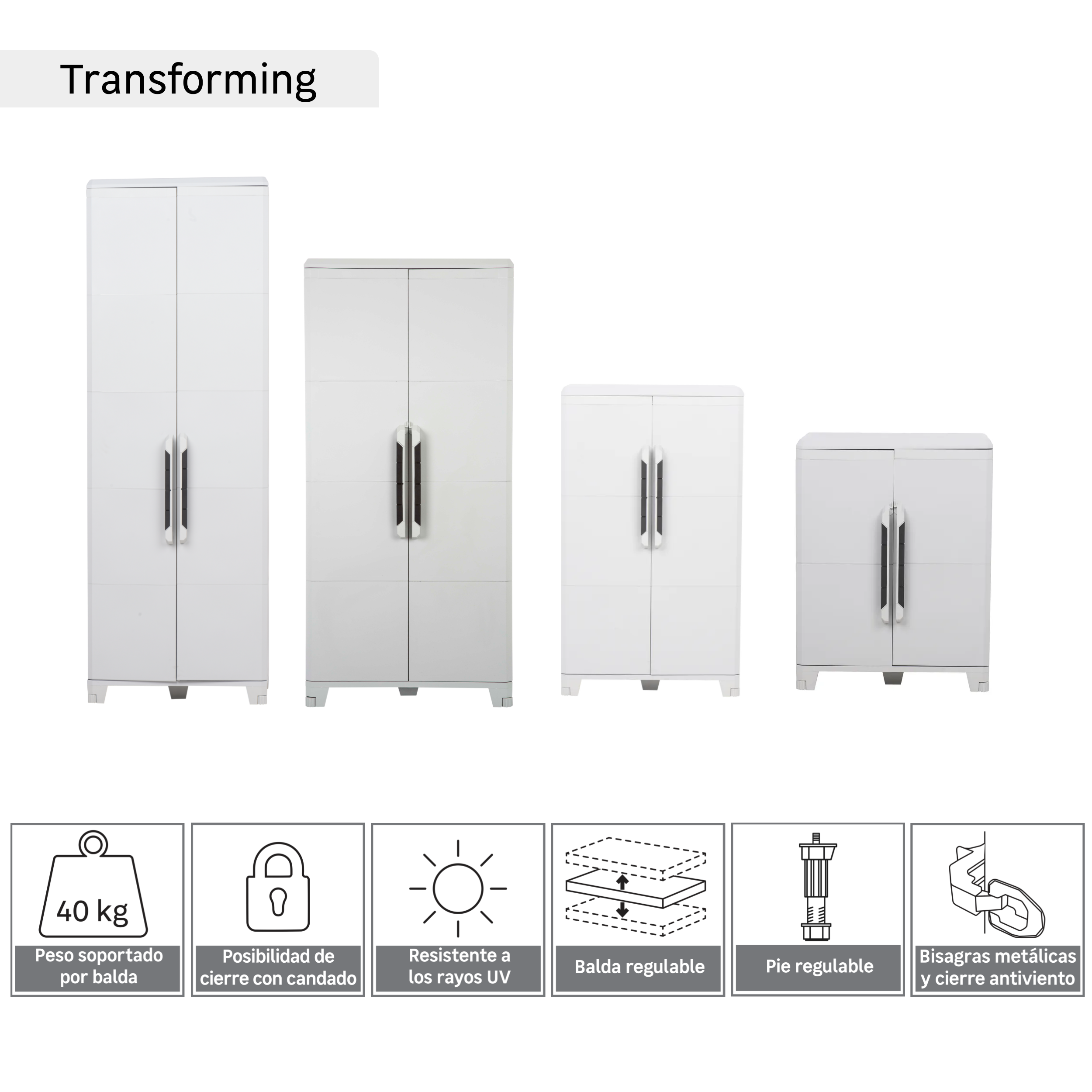 Armário em PVC alto exterior cinza 2 portas 185x78x44 cm Transforming - 15