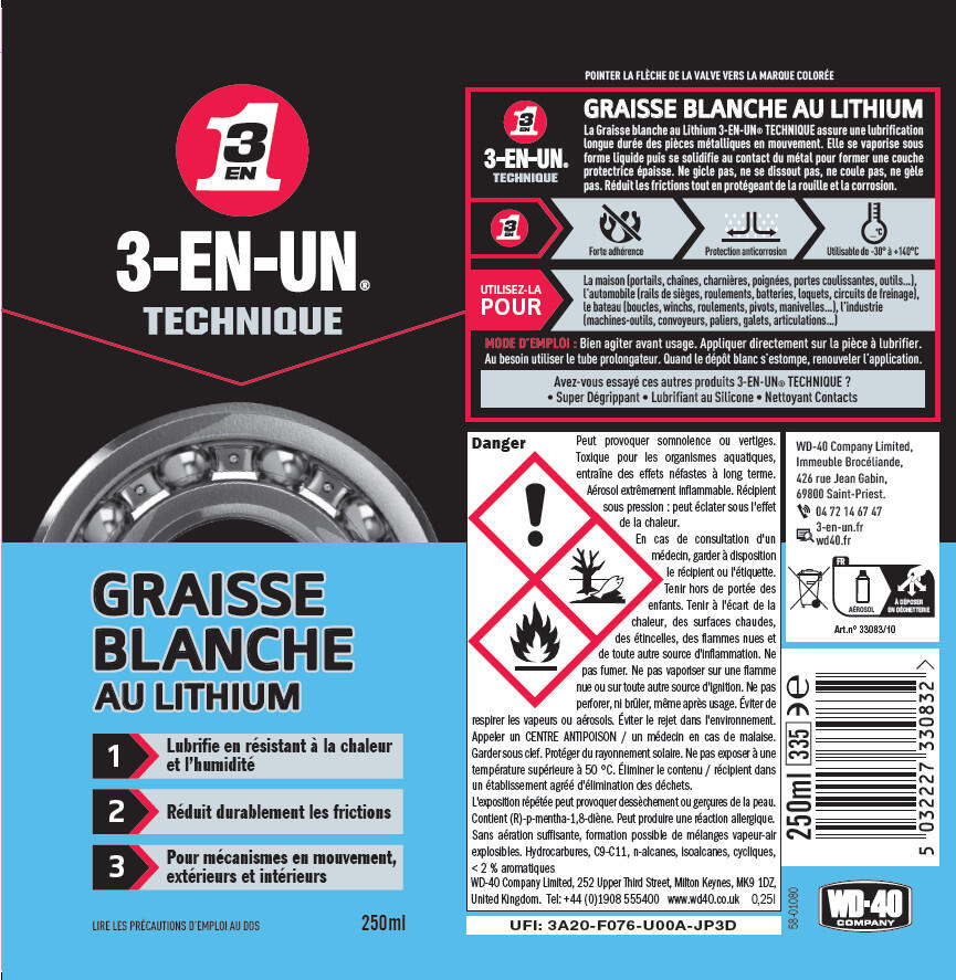 Graisse 3-EN-UN TECHNIQUE en aérosol 250 ml - 11