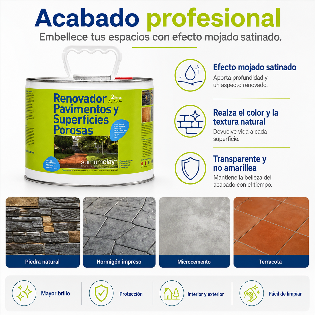 Resina color transparente para garajes, sótanos, terrazas, hormigón SUMUMCLAY semi brillante 2L base agua - 4