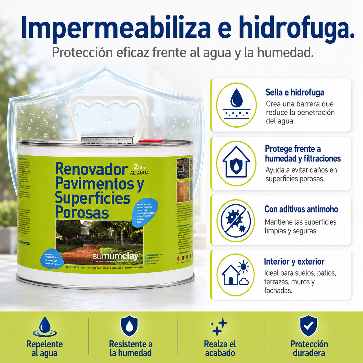 Resina color transparente para garajes, sótanos, terrazas, hormigón SUMUMCLAY semi brillante 2L base agua - 3
