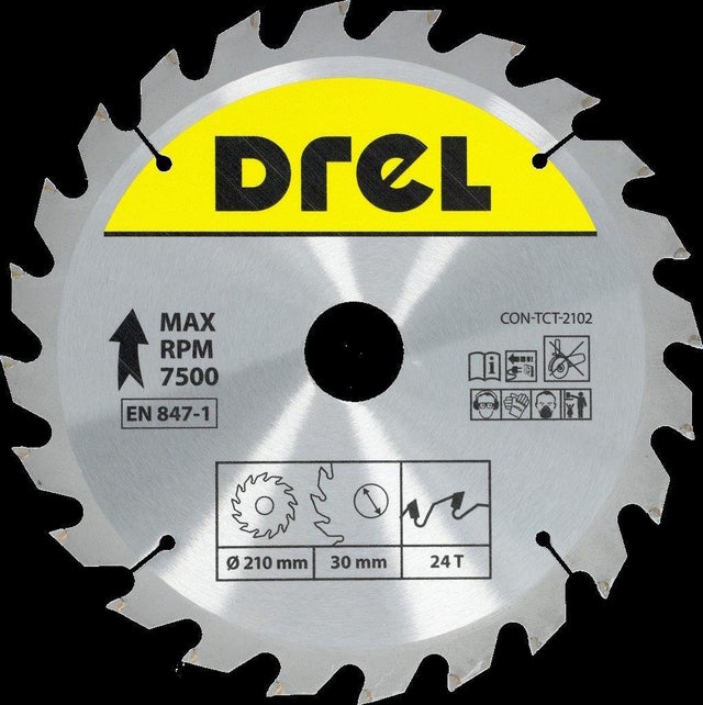 Piła widiowa do drewna 210 mm 24Z, otwór 30/20/16 mm DREL