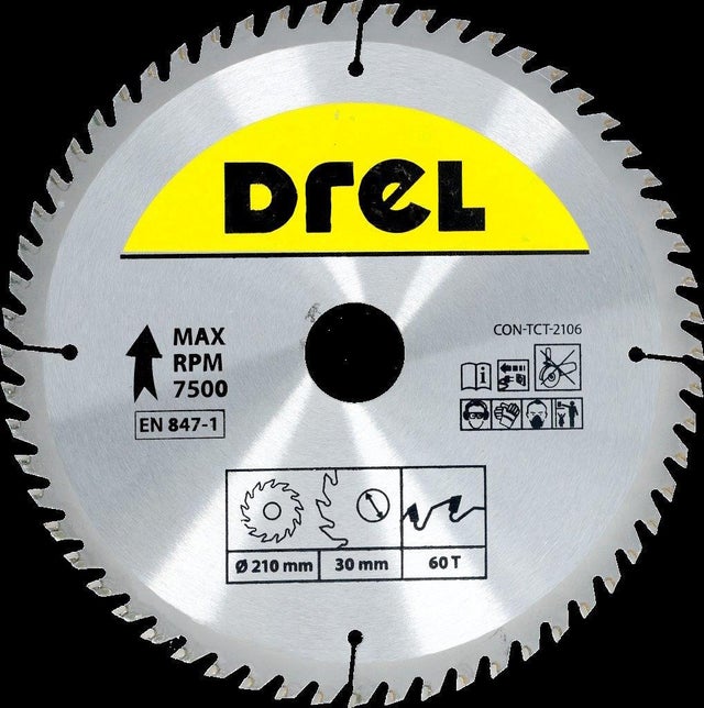 Piła widiowa do drewna 210 mm, 60Z, otwór 30/20/16 mm DREL