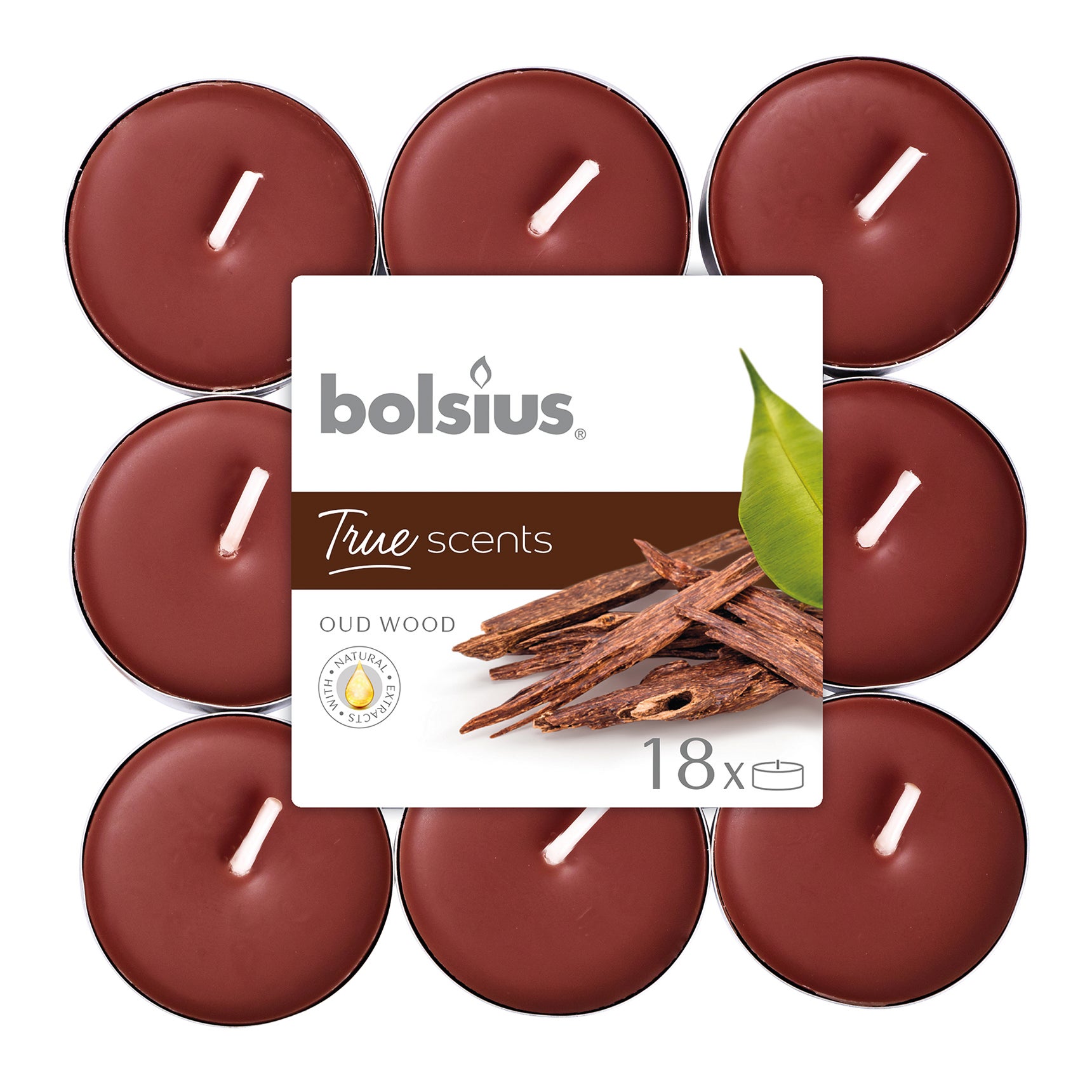 Tealight BOLSIUS  cioccolato, essenza legno di oud H 11.5 cm, 18 pezzi - 2