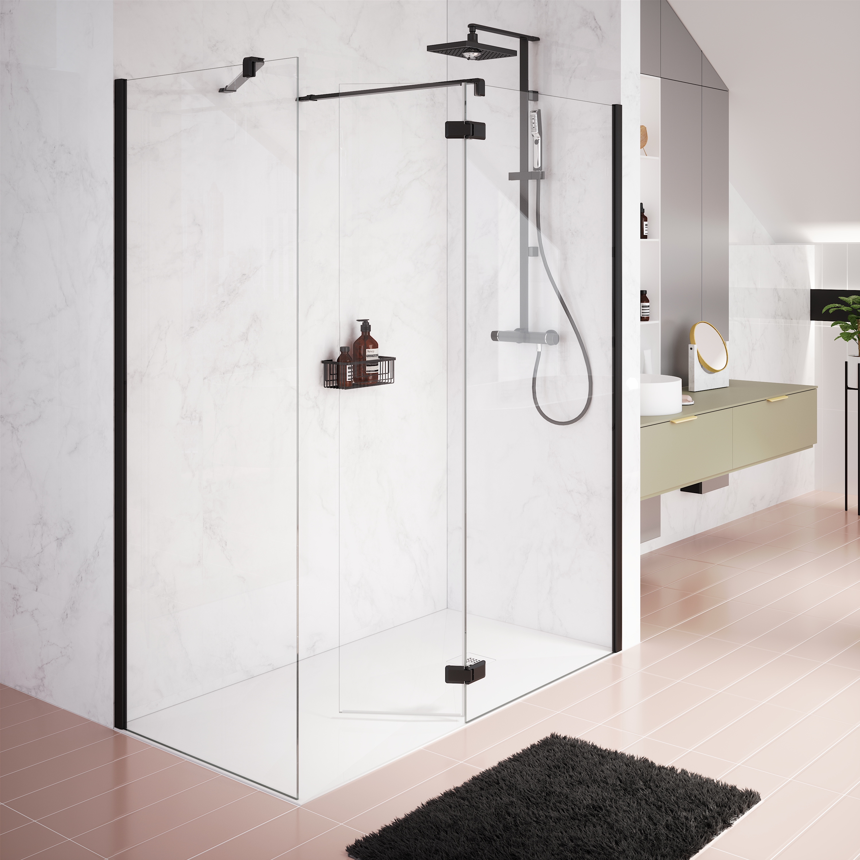 Painel de duche SENSEA NEO 130(90+40)X200CM PRETO - 10