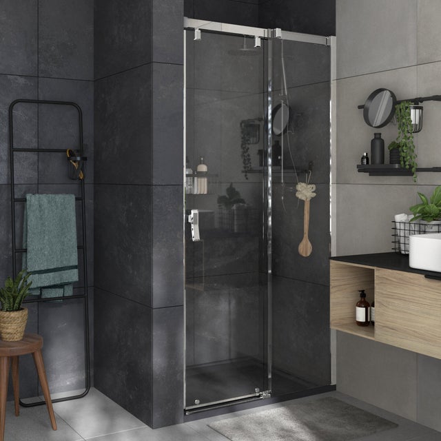 Porta doccia scorrevole L 96.6-99.6 cm x H 200 cm per nicchia in vetro trasparente SP. 8 mm, profilo lucido cromo, serie Neo