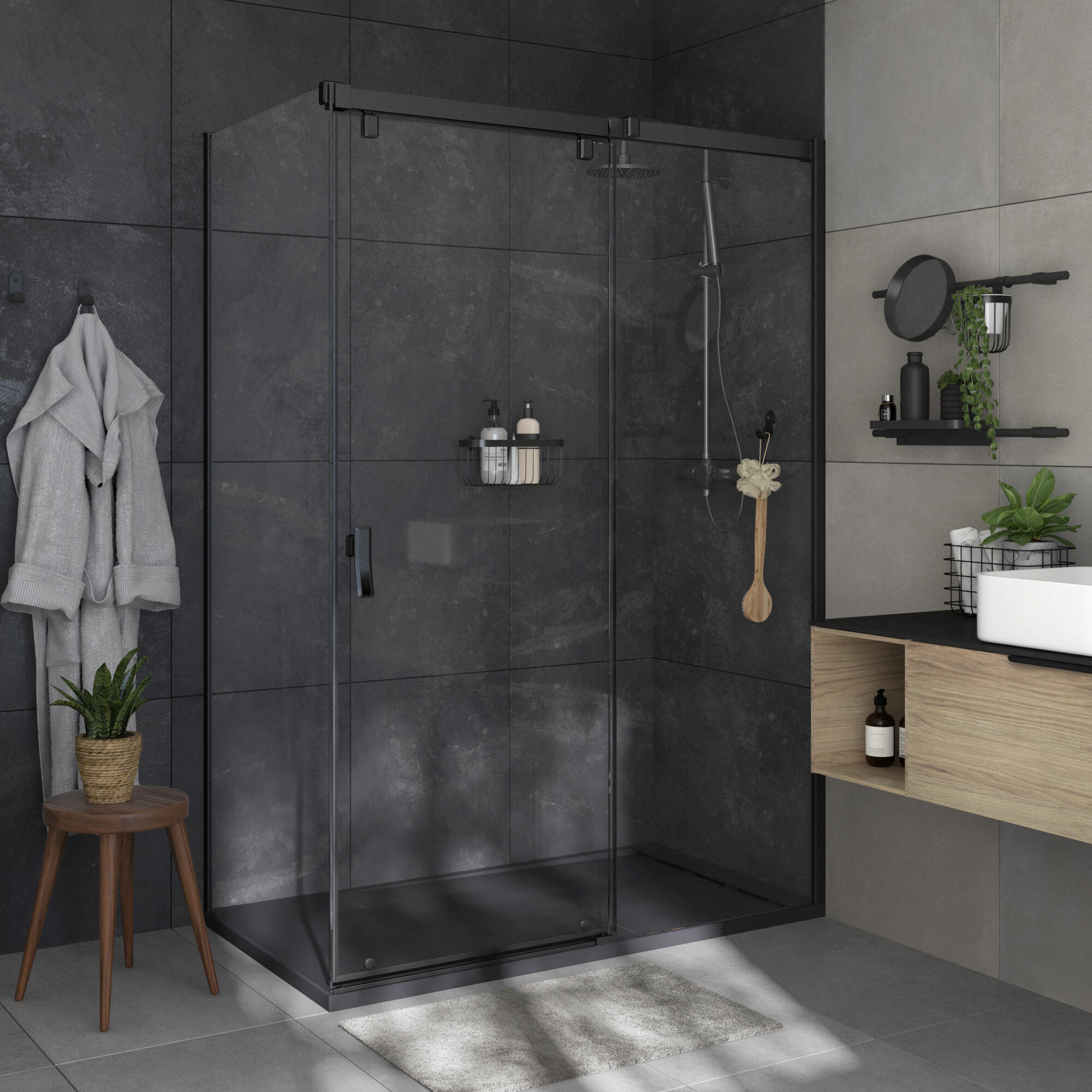 Porta doccia scorrevole Neo, L 116.6-119.6 cm x H 200 cm x SP 8 mm, profilo nero - 4