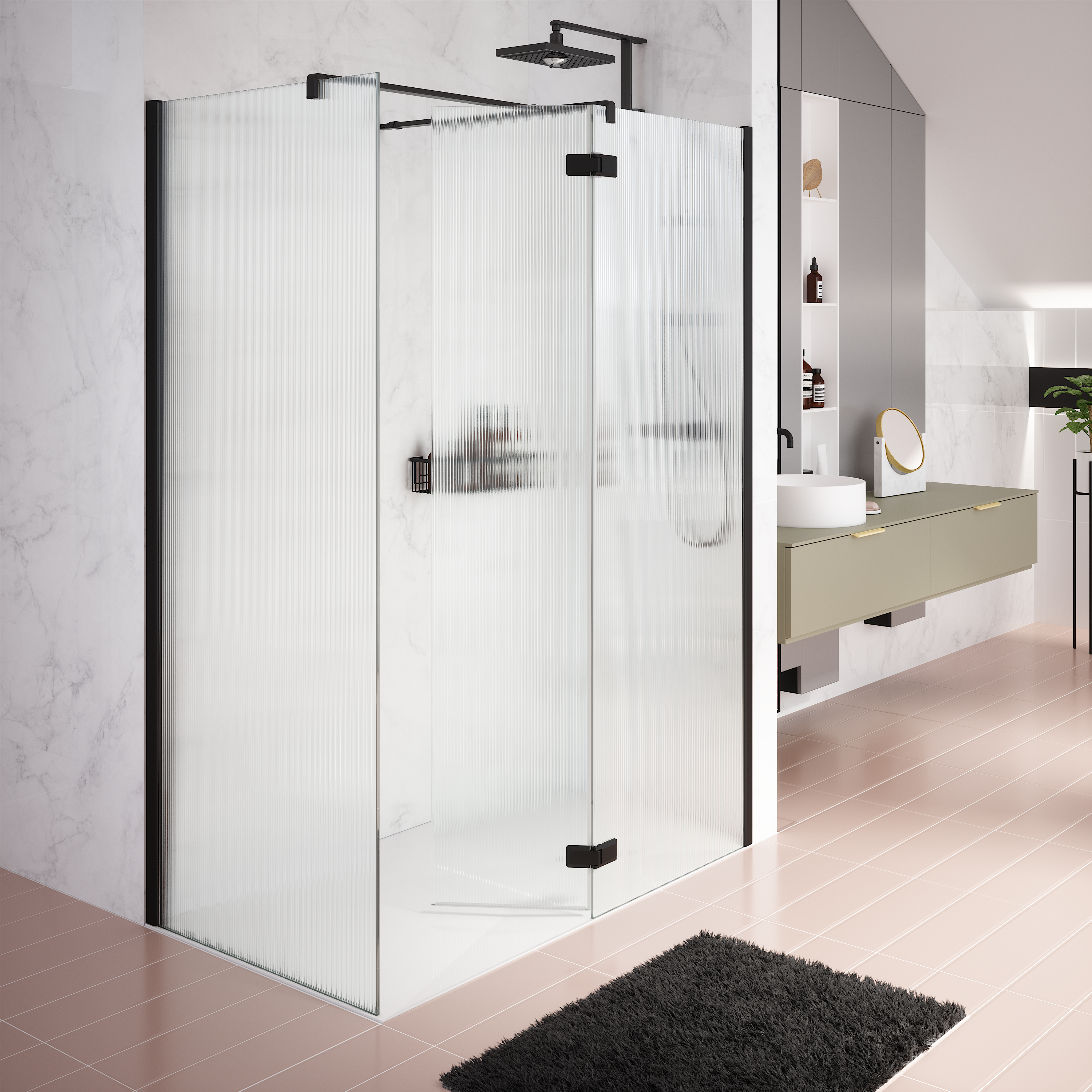 Mampara de ducha fija neo perfil negro (108-109.5)x200 cm 8mm