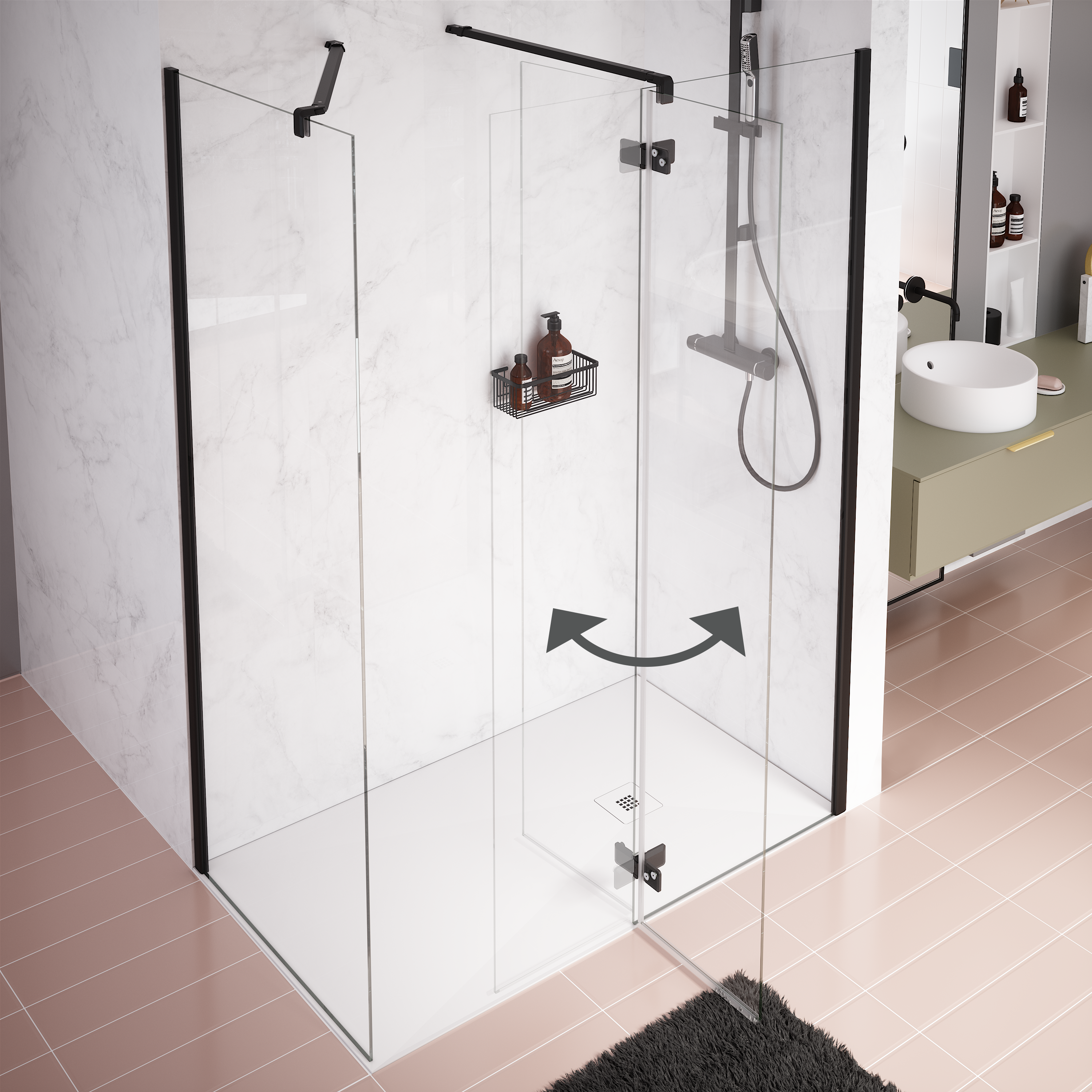 Box doccia walk-in Neo, vetro 8 mm, L 108-109.5 cm x H 200 cm, profilo nero - 7