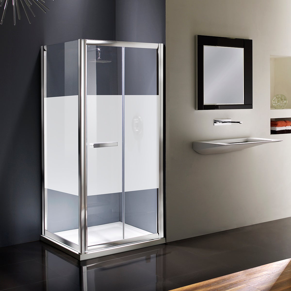 Porta doccia pieghevole L 85-90 cm x H 195 cm per nicchia in vetro trasparente SP. 8 mm, profilo lucido cromo, serie Namara - 2