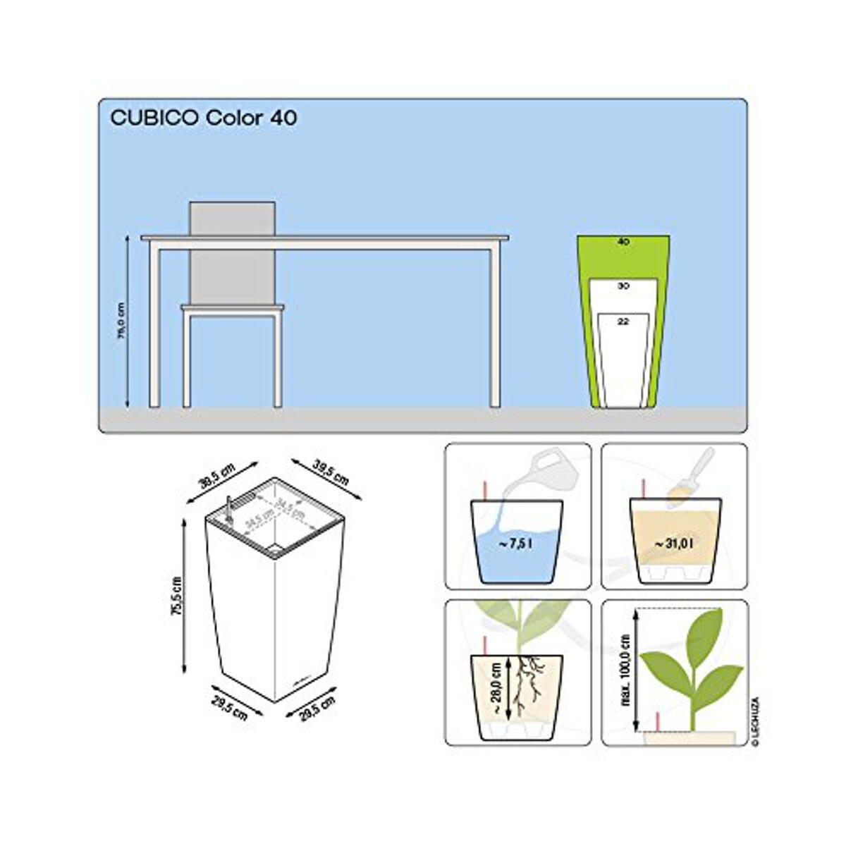 Vaso autoirrigante Cubico Color LECHUZA in polipropilene bianco H 75 x ø 40 cm - 4