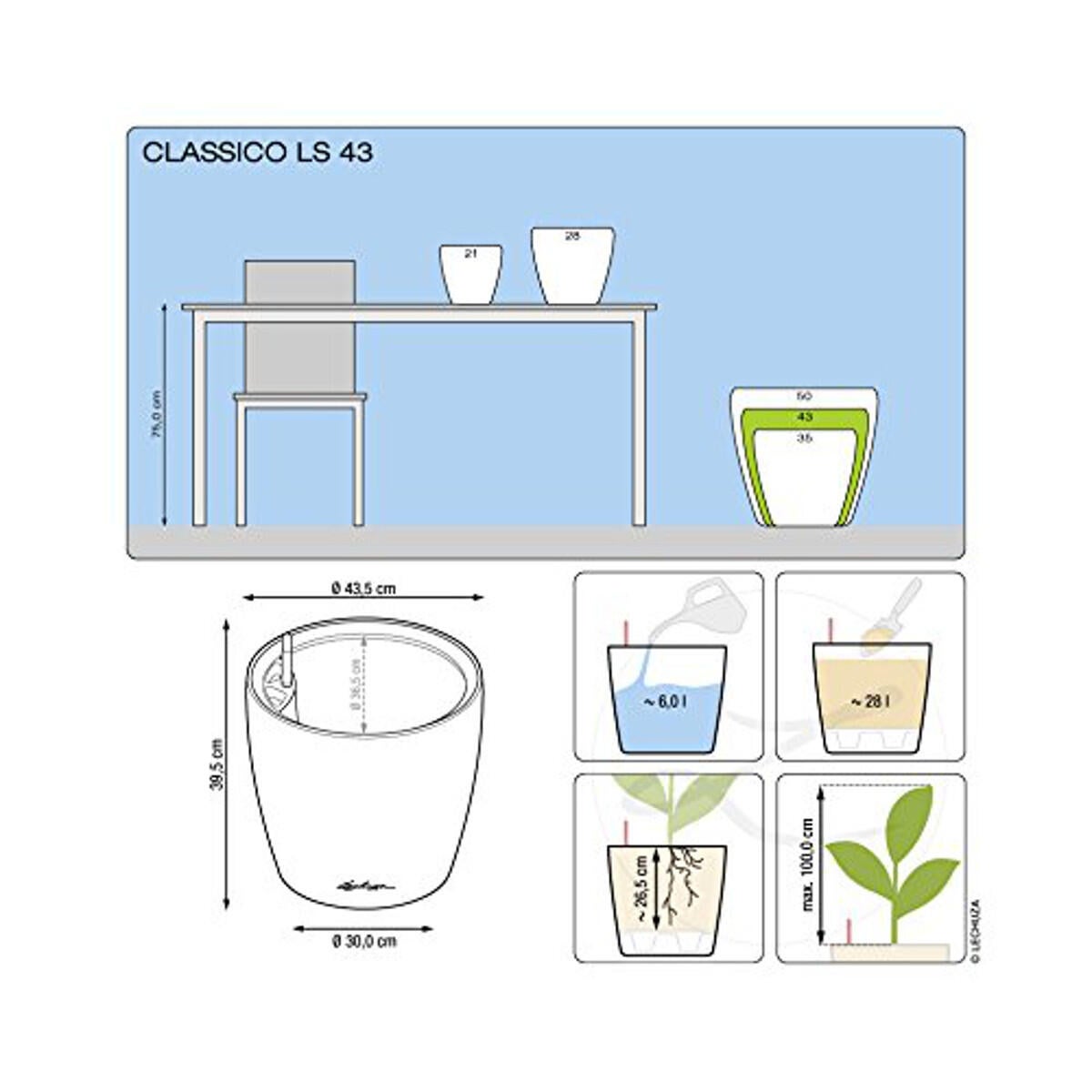 Coprivaso autoirrigante Classico Premium LECHUZA in polipropilene bianco H 40 x ø 43 cm - 7