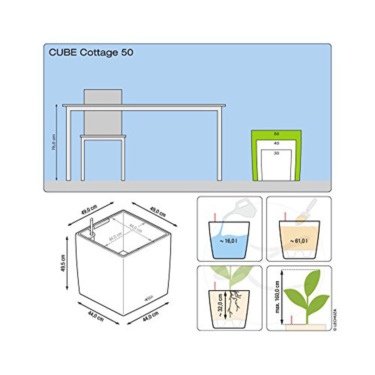 Vaso autoirrigante Cubico Cottage LECHUZA in polipropilene bianco H 50 x ø 50 cm - 3