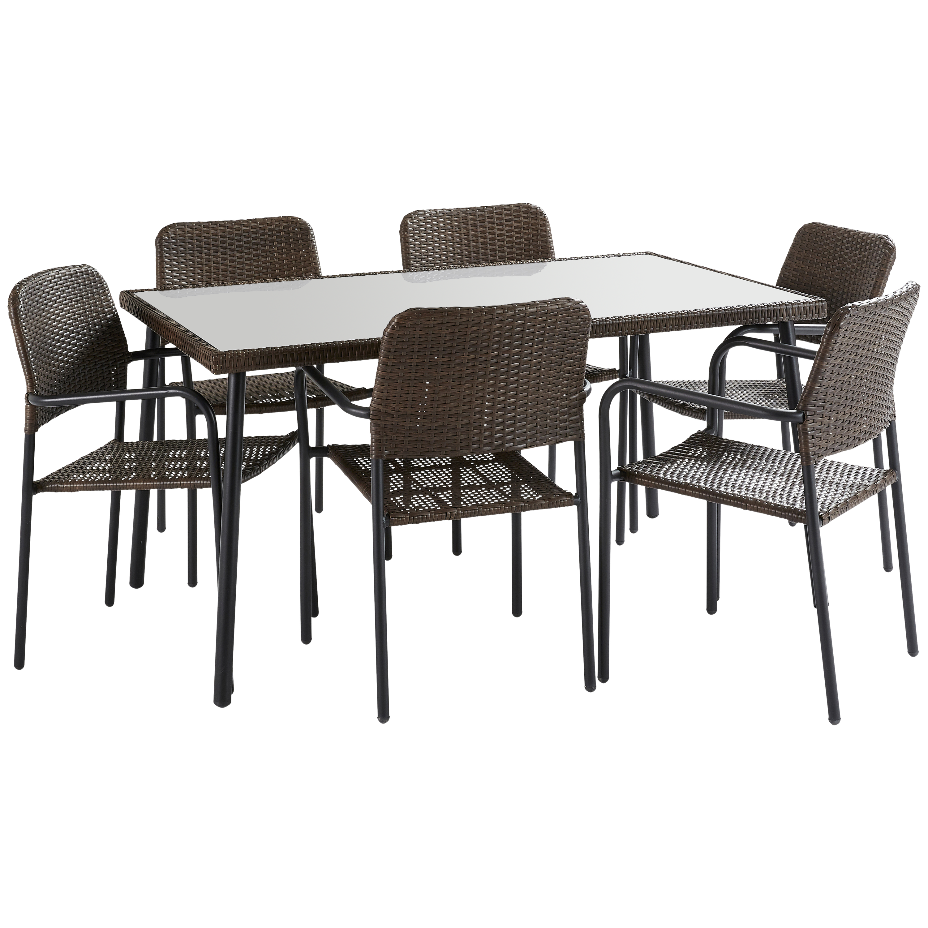 Silla de jardín de metal y ratán zena con brazos marrón