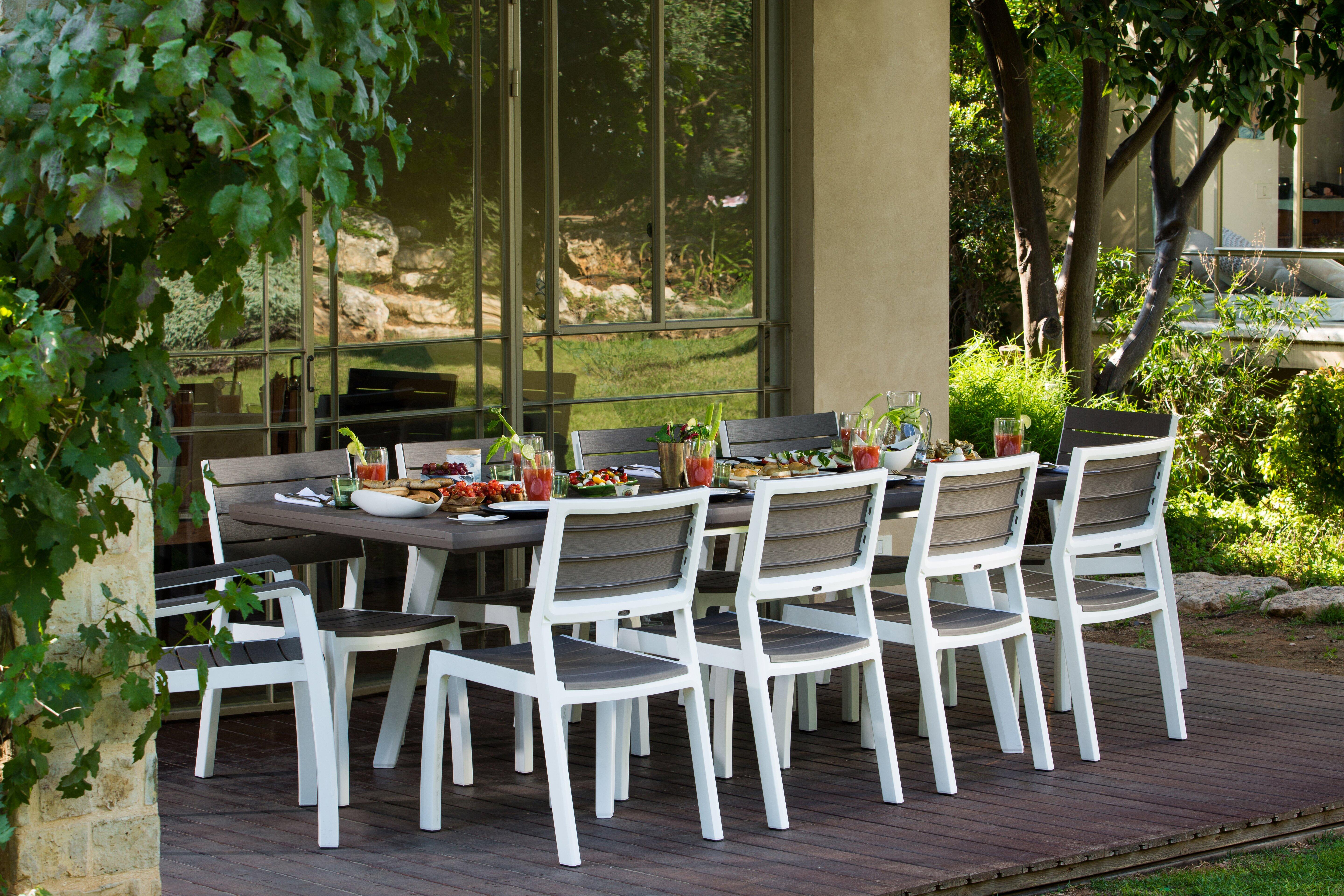 Mesa de jardín extensible Harmony de resina blanco 160/240x75x100 cm - 11