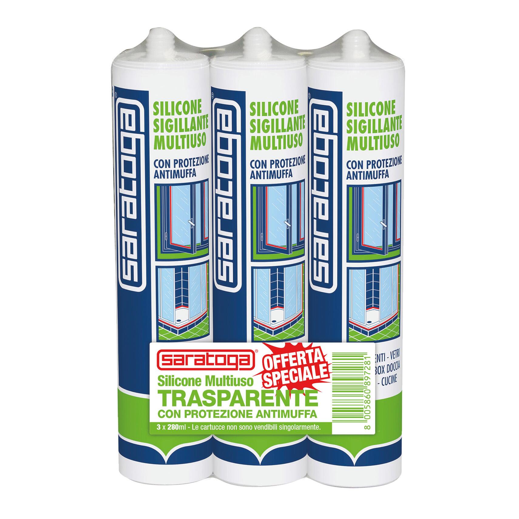 Silicone sigillante SARATOGA Bagni e Cucine Tris Pack  trasparente 280 ml - 2
