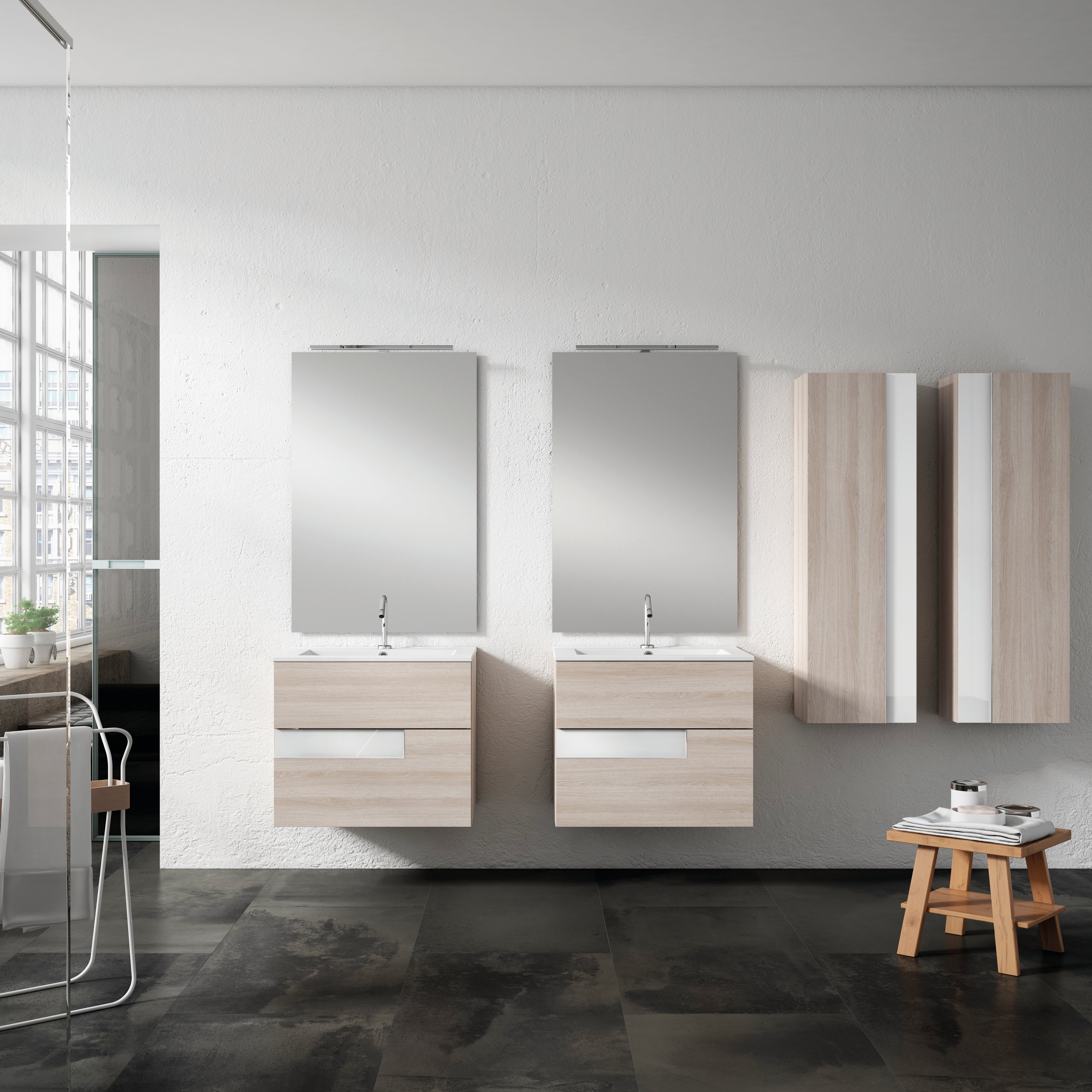 Mobile da bagno sospeso sotto lavabo L 60 x H 55 x P 45 cm betulla laccato opaco, 2 cassetti VISOBATH Vision - 2