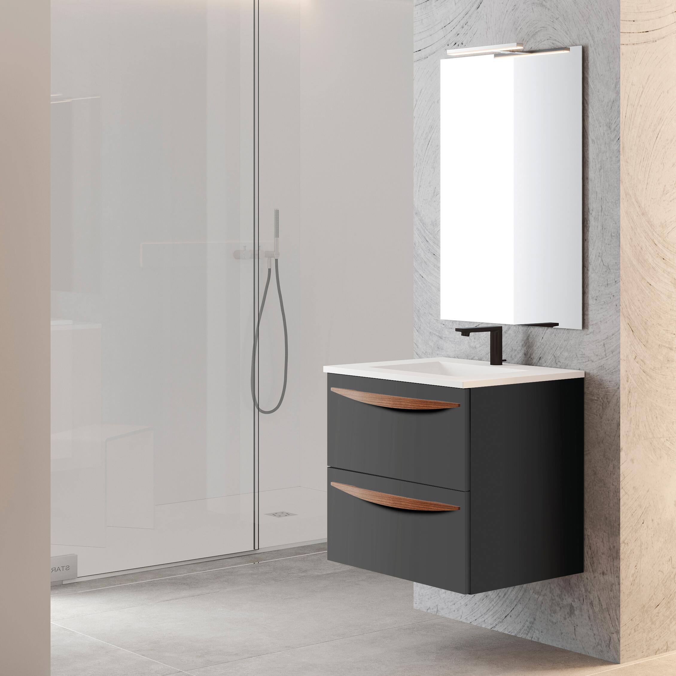 Mobile da bagno sospeso sotto lavabo L 59.5 x H 55 x P 45 cm grigio laccato opaco, 2 cassetti VISOBATH Arco - 2
