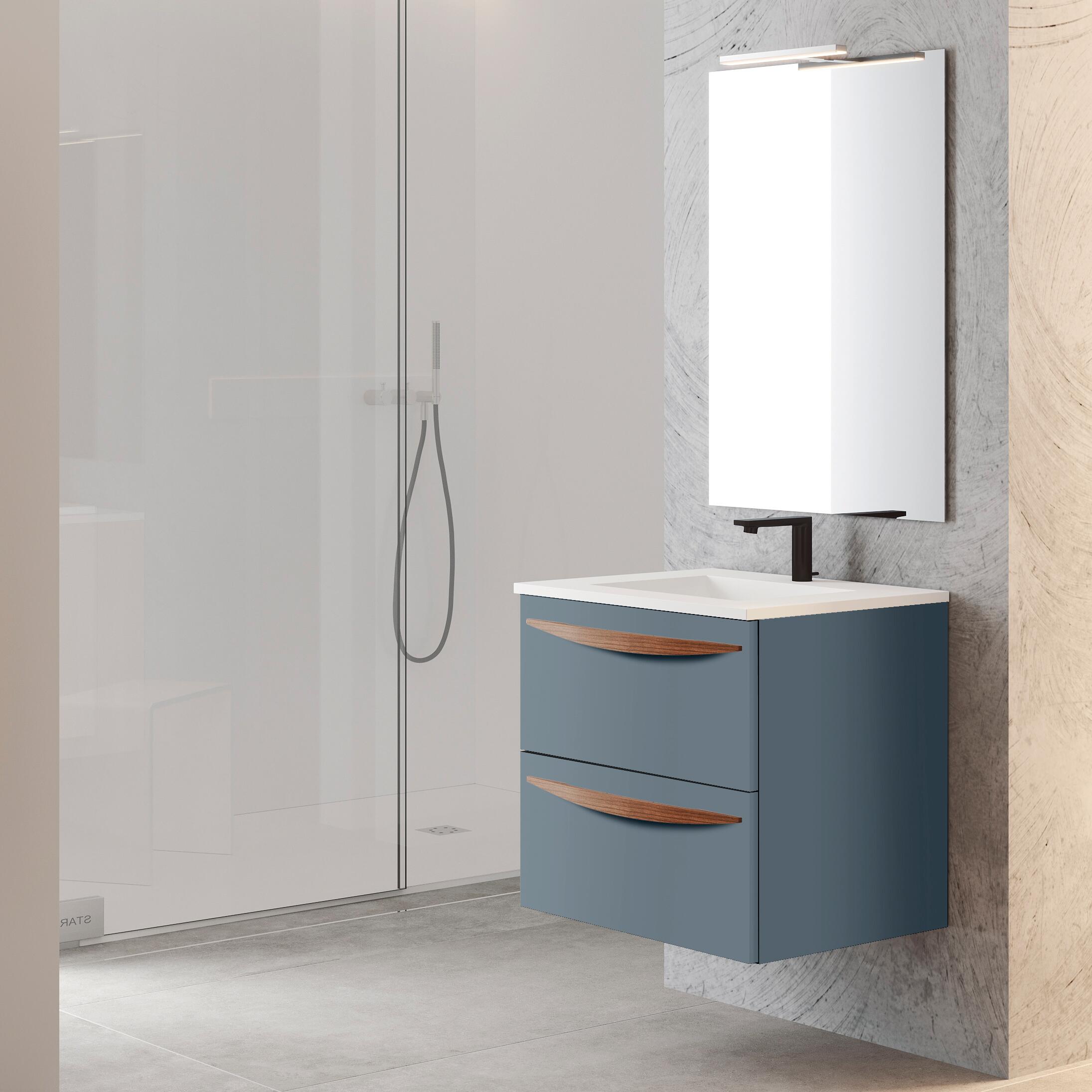 Mobile da bagno sospeso sotto lavabo L 60 x H 55 x P 45 cm blu atollo laccato opaco, 2 cassetti VISOBATH Arco - 2