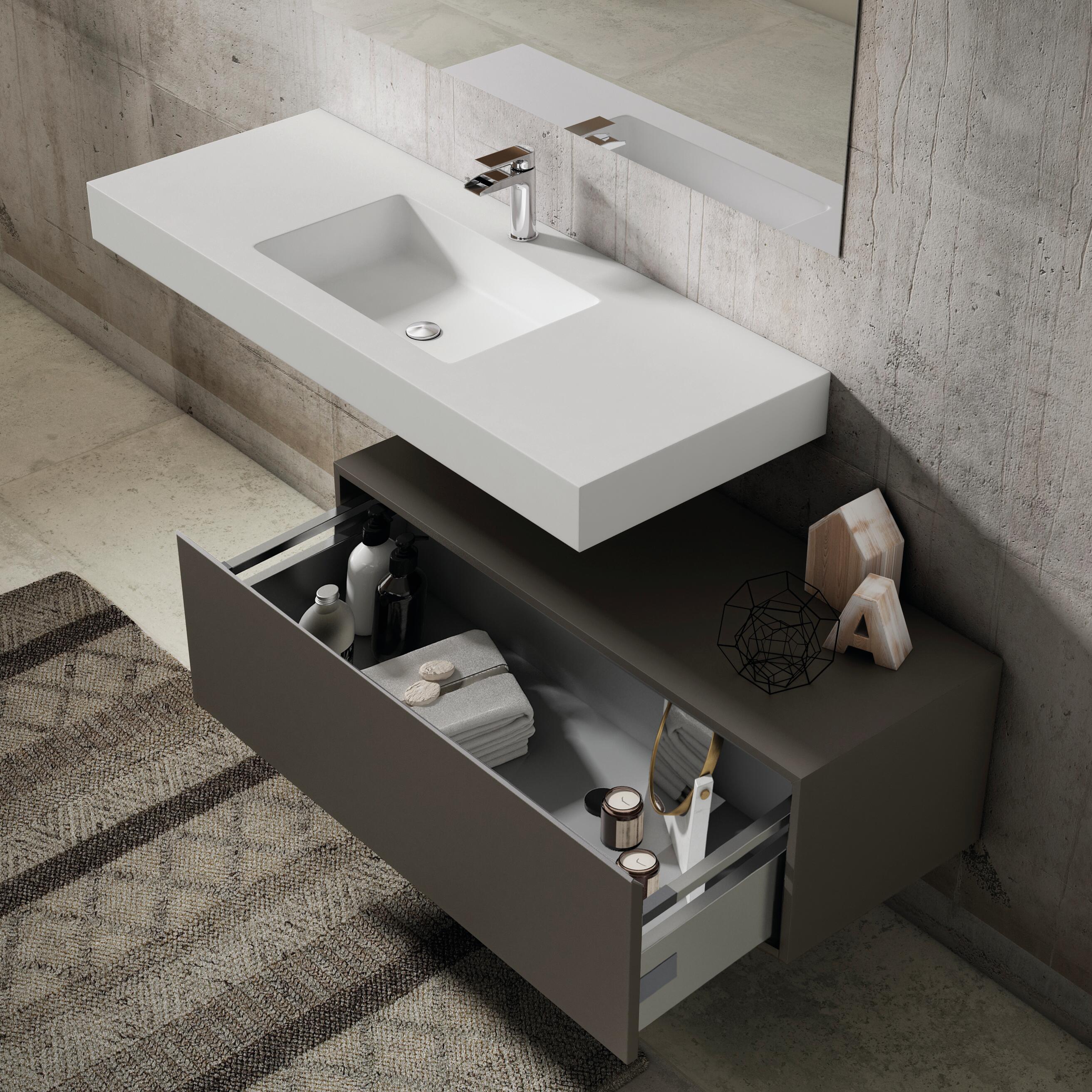 Mobile da bagno sospeso sotto lavabo L 100 x H 35 x P 45 cm marrone laccato opaco, 1 cassetto VISOBATH element - 2
