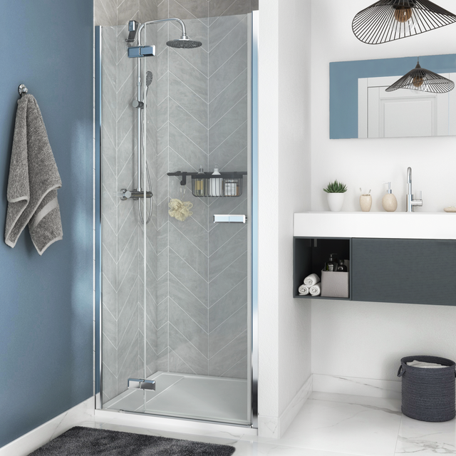 Porta doccia saloon L 77.6-80.5 cm x H 200 cm per nicchia in vetro trasparente SP. 8 mm, profilo lucido cromo, serie Neo