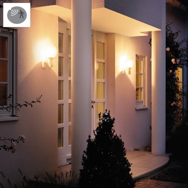 Applique classico da esterno L 585S bianco con sensore di movimento IP44 E27 STEINEL