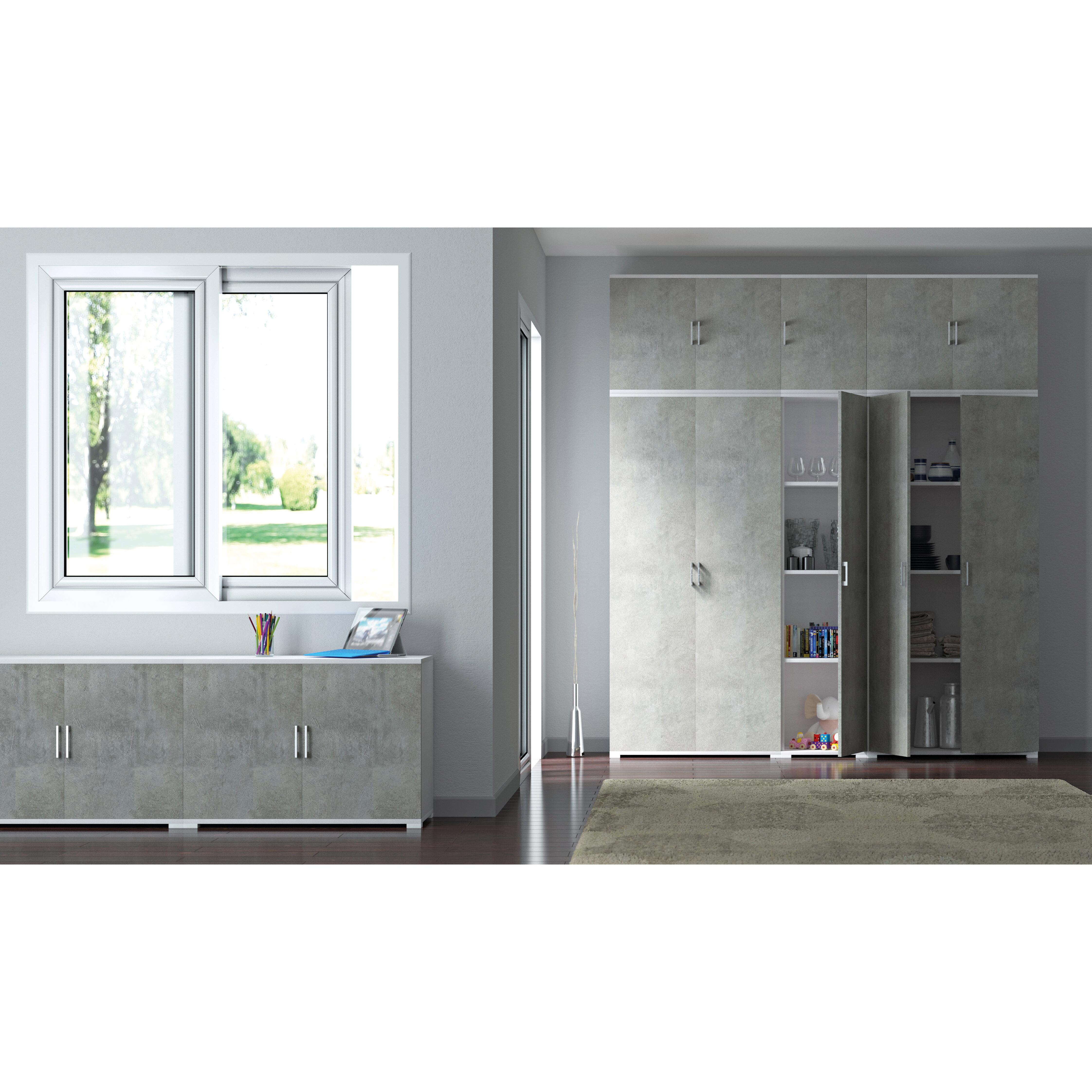 Mobile Multiuso L 90 x H 195 x P 45 cm bianco e grigio cemento - 3