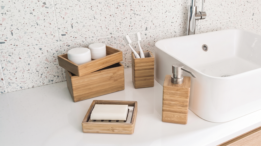 conjunto de acessórios de casa de banho Natural bambu