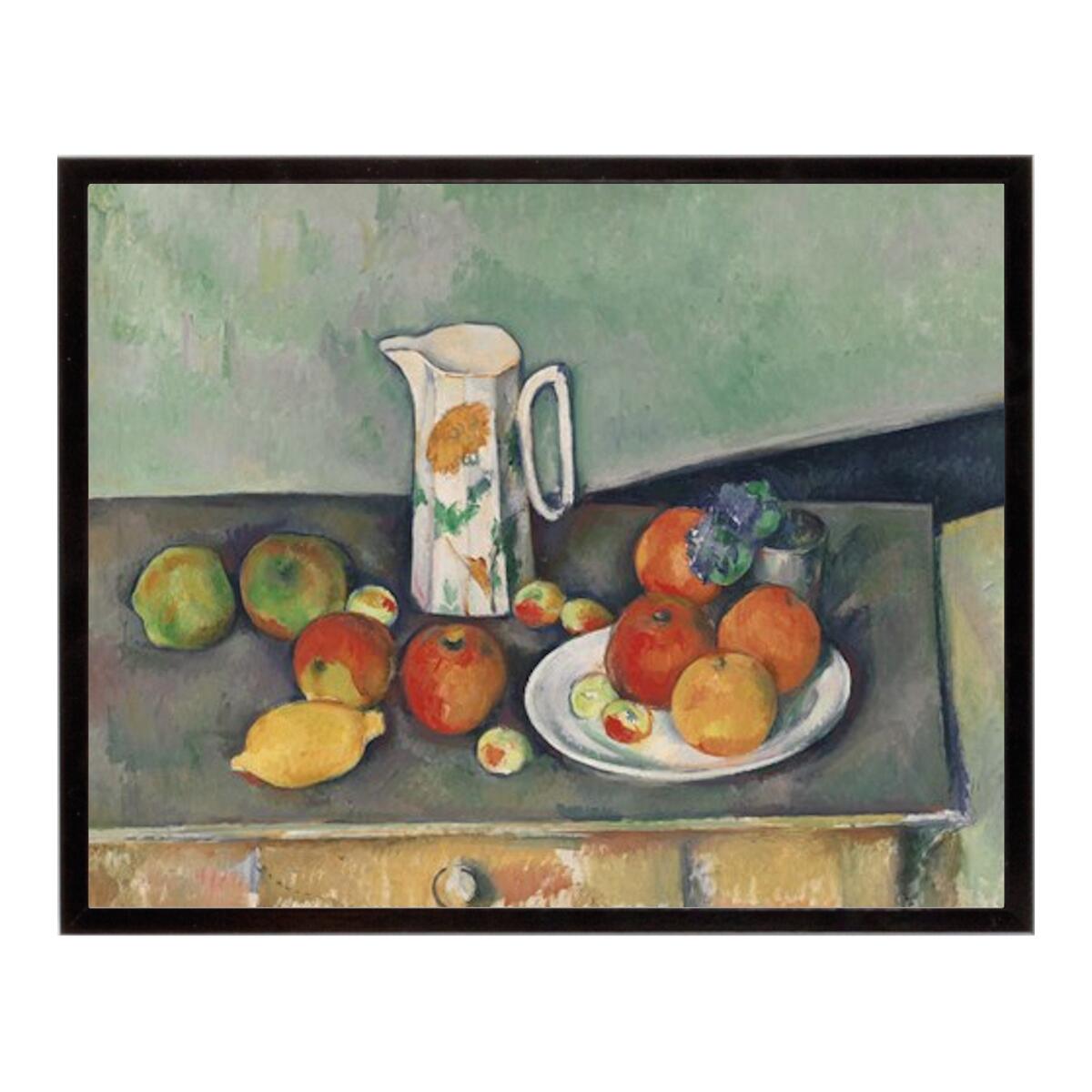 Still Life With Cezanne: Brocca e frutta