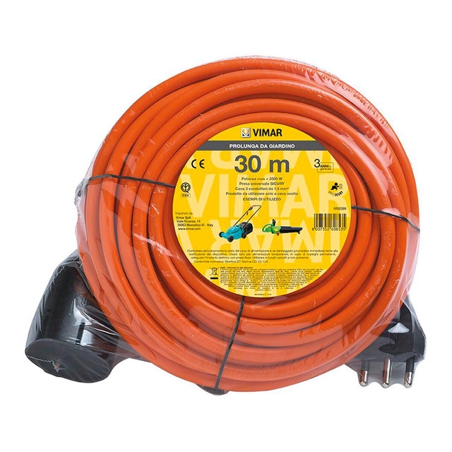 Prolunga elettrica VIMAR 30m arancione H05VV-F, 3G1.5 mm² spina 2P+T 16A, presa schuko 2P+T