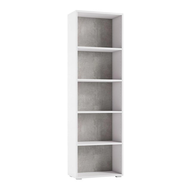 Libreria 5 ripiani Moderna L 60 x P 30 x H 195 cm bianco e cemento, portata per ripiano 10 kg