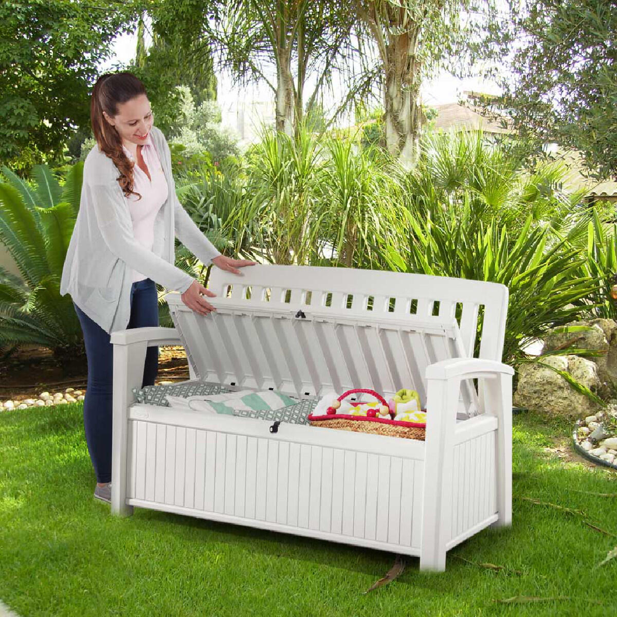 Baule panchina KETER STORAGE BENCH in resina bianco L 132 x H 89 x P 61.2 cm - 3