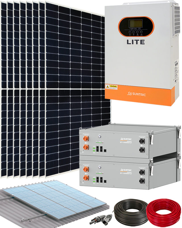 Kit solar aislado 4 kW 8 paneles inversor 5,5 kW con 10 kWh en baterias de litio c/ soportes
