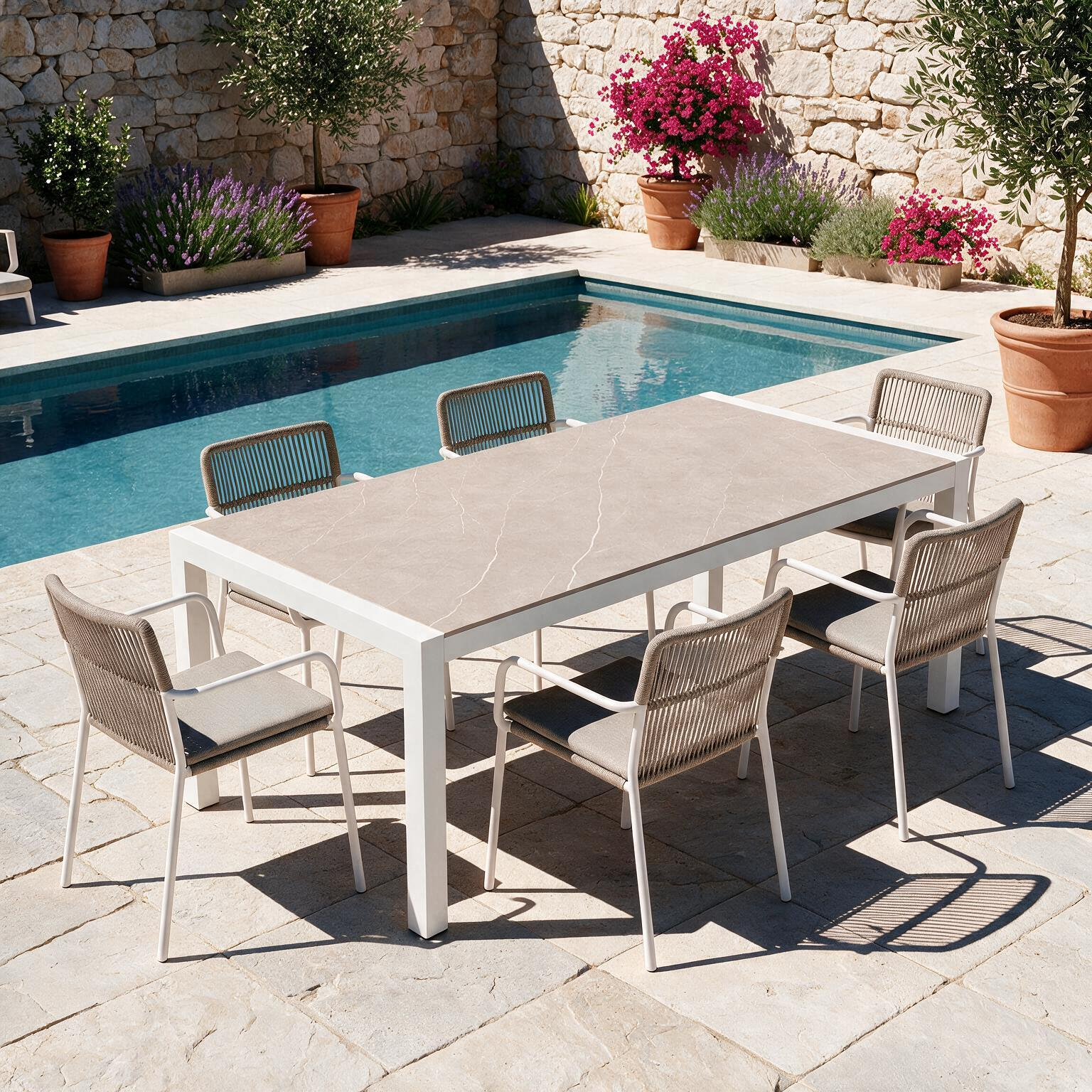 Mesa de aluminio y cerámica Luca blanco Taupe de 90x74x192 cm - 22