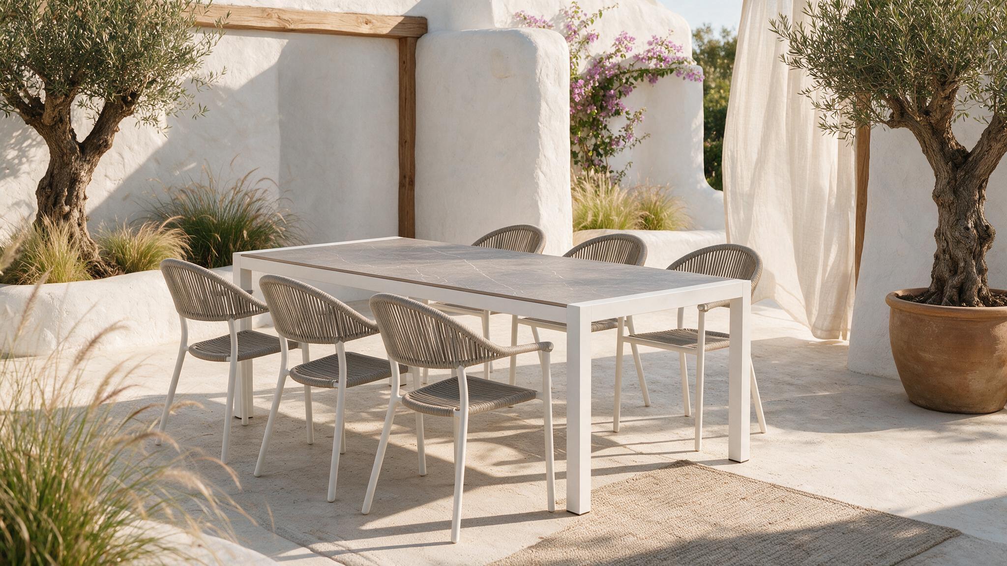 Mesa de aluminio y cerámica Luca blanco Taupe de 90x74x192 cm - 21