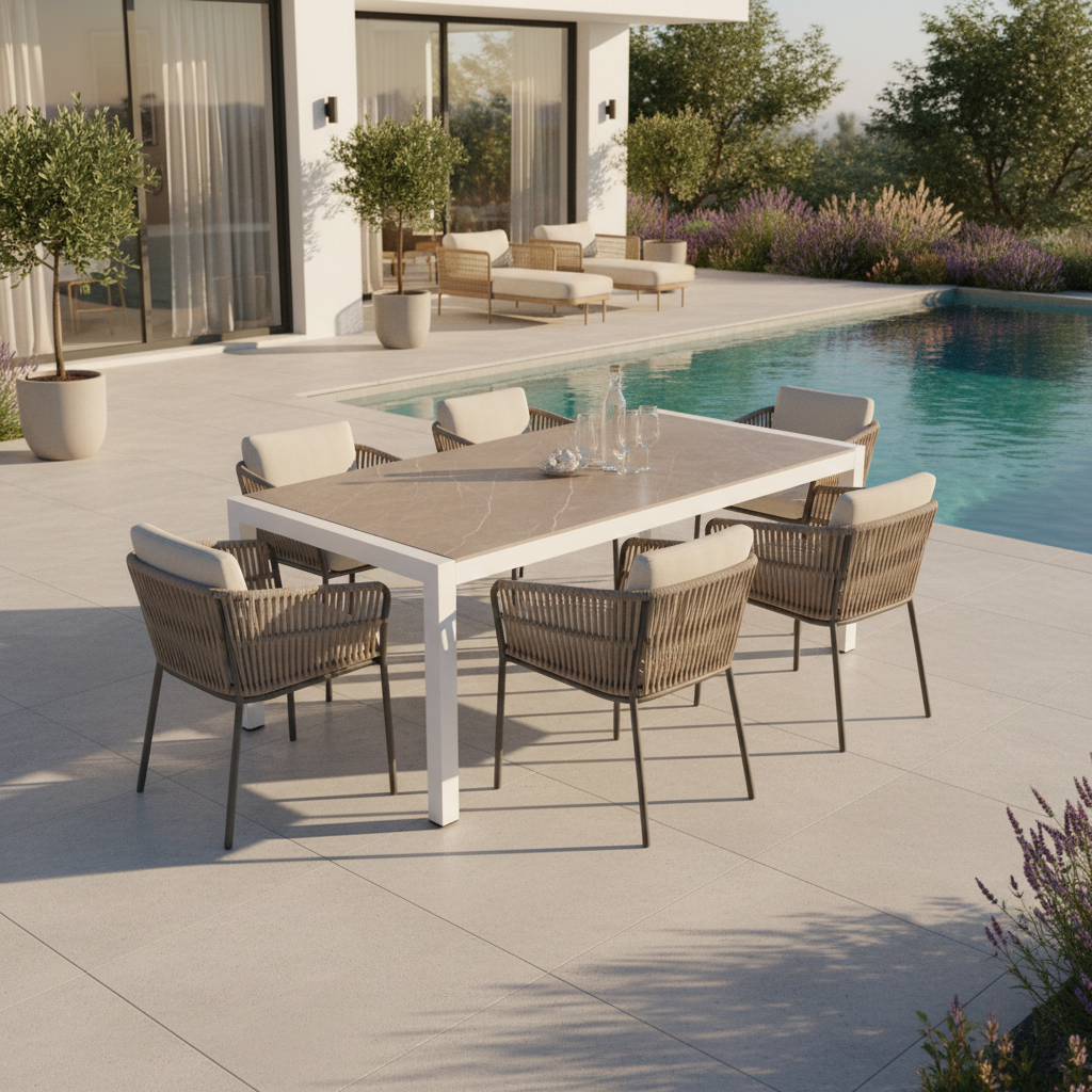 Mesa de aluminio y cerámica Luca blanco Taupe de 90x74x192 cm - 20