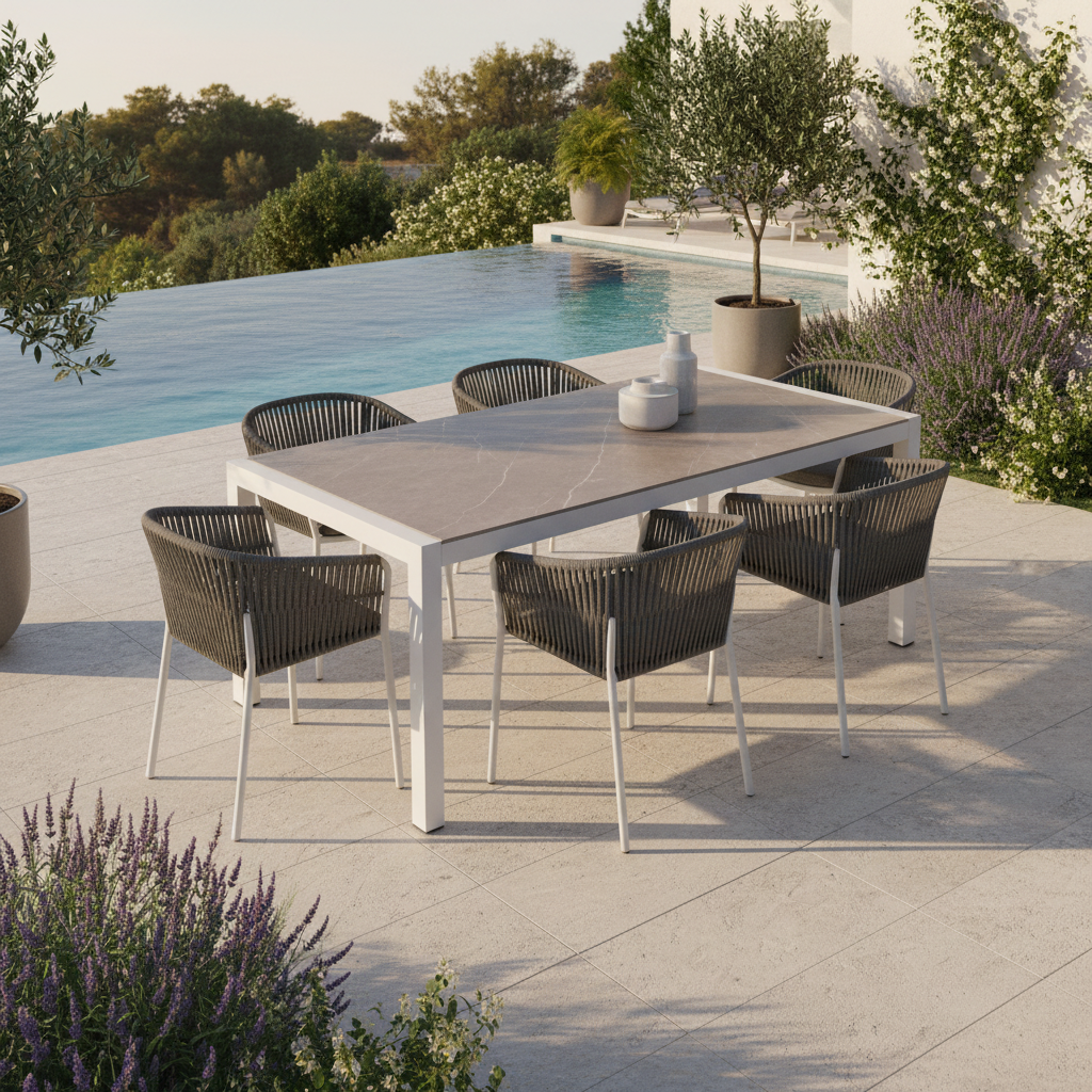 Mesa de aluminio y cerámica Luca blanco Taupe de 90x74x192 cm - 19