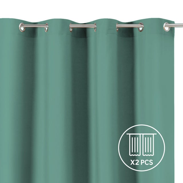 Set 2 Cortinas ollaos Pharell poliéster algodón de 200x280cm INSPIRE liso verde cactus. Incluye cinta termoadhesiva