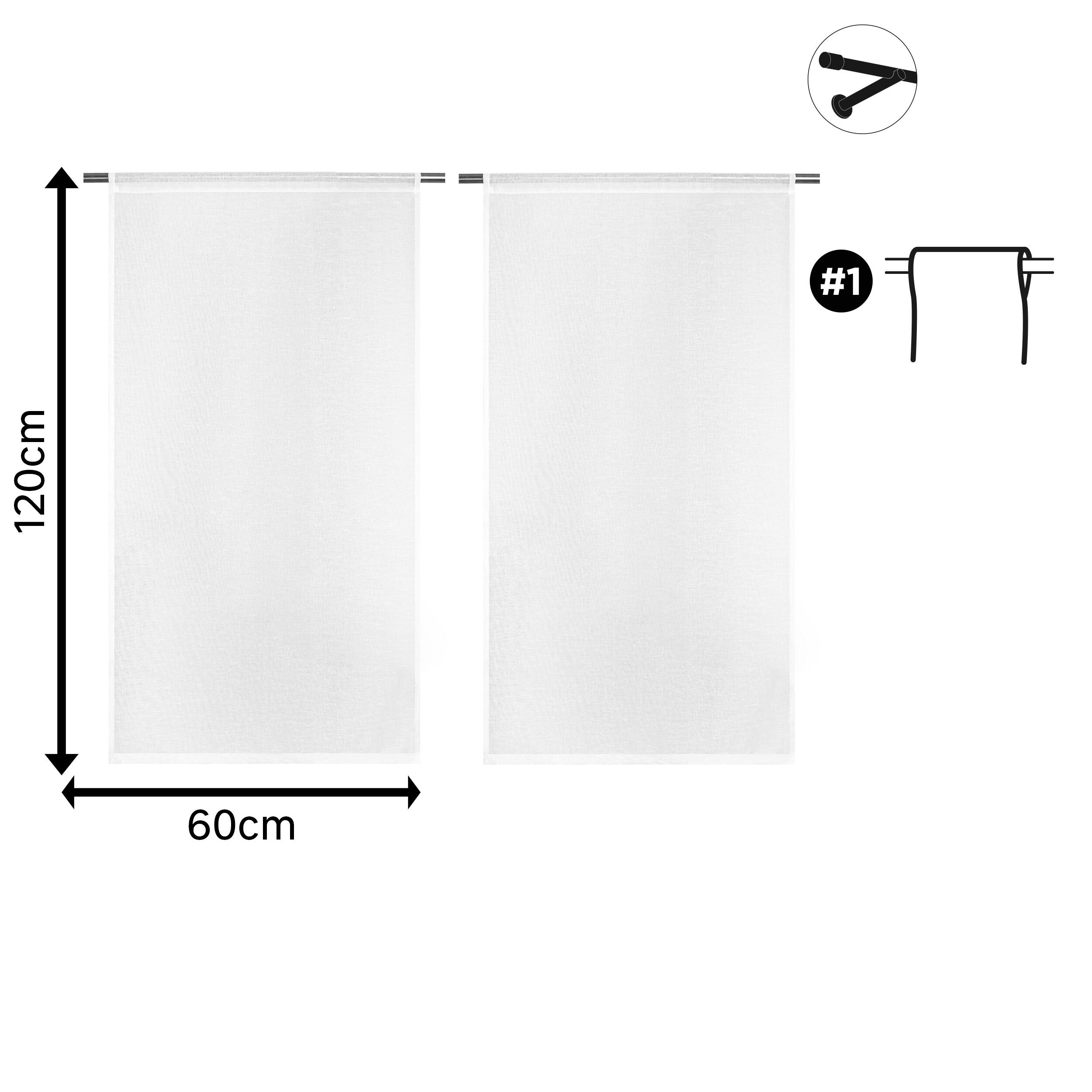 2 Visillos  tendina pasabarras Leo   liso blanco de 60x120cm - 2