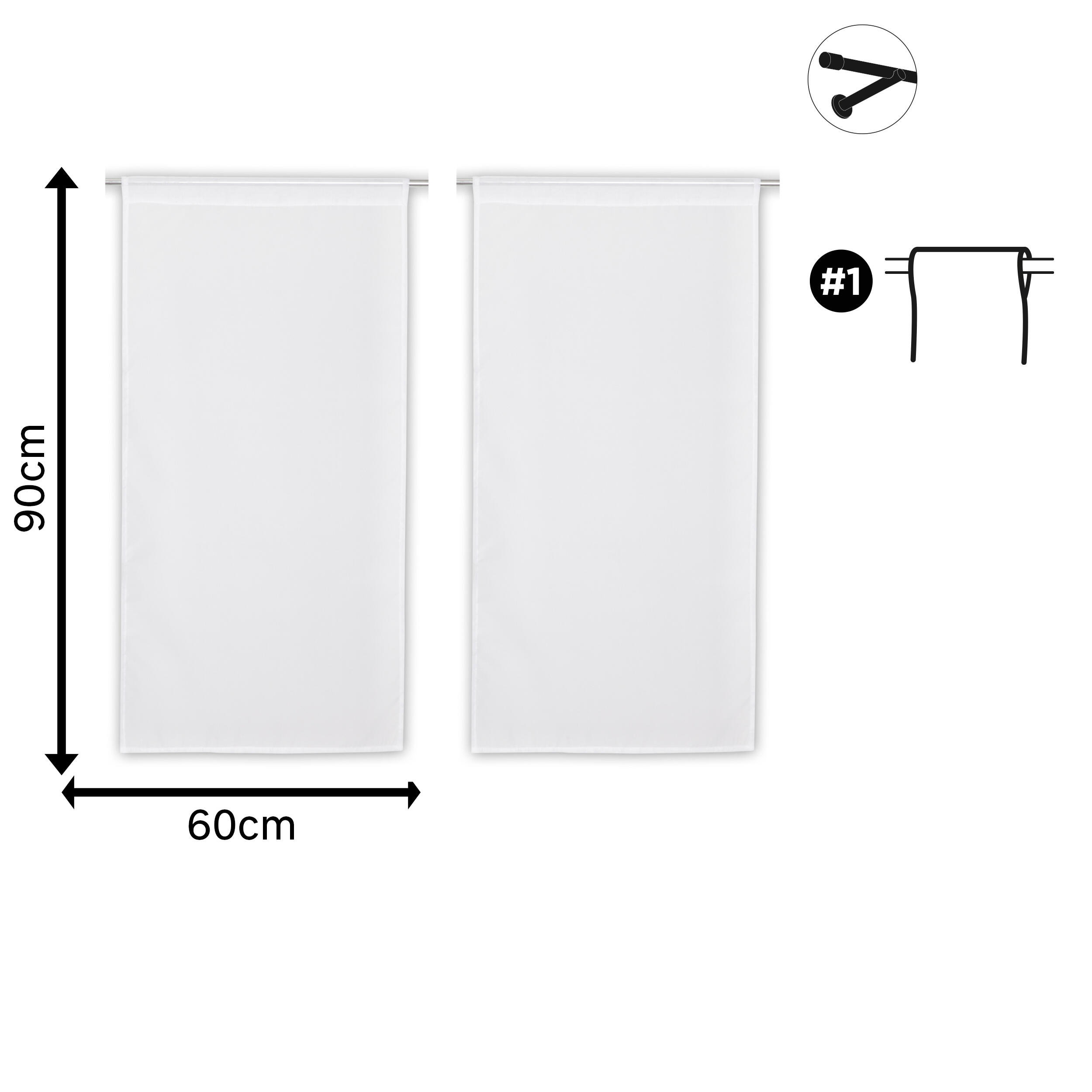 2 Visillos tendina pasabarras Idealis poliéster de 60x90cm liso blanco. Incluye cinta termoadhesiva - 2