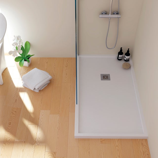 Piatto doccia SANYCCES in fibra di vetro Logic bordo bianco L 80 x L 100 x H 4.5 cm opaco effetto ardesia