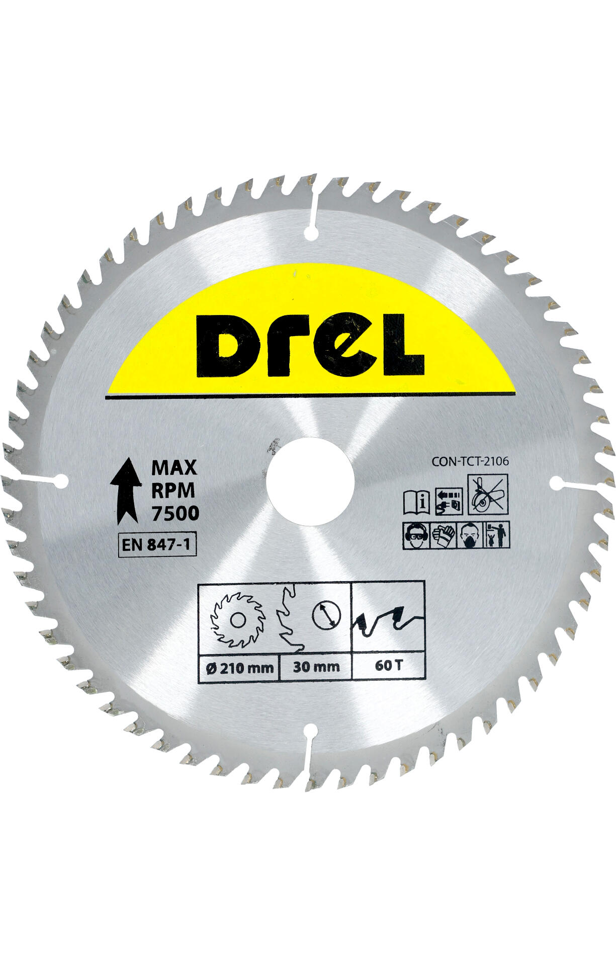 Piła widiowa do drewna 210 mm, 60Z, otwór 30/20/16 mm DREL - 2