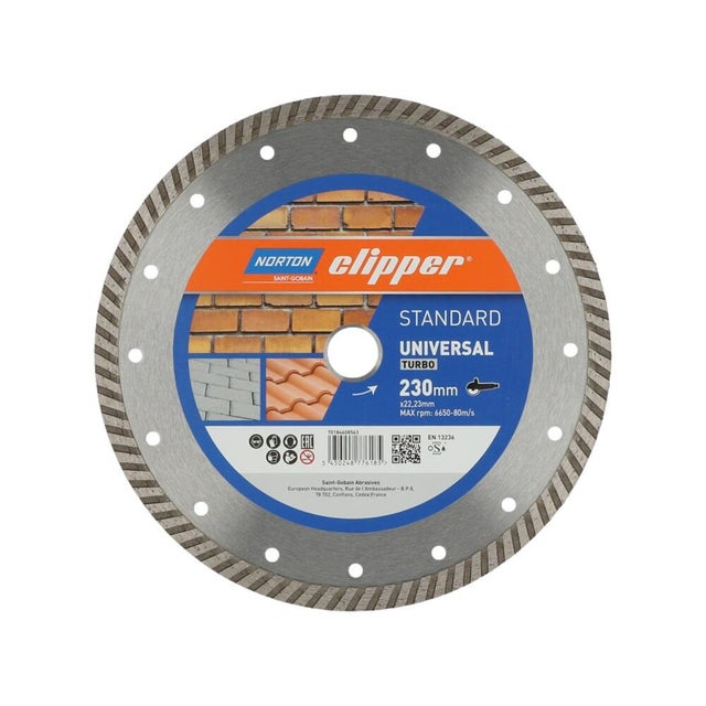 DISCO DE DIAMANTE AMOLADORA CORTE GENERAL DE OBRA BANDA CONTÍNUA TURBO 230MM CLIPPER