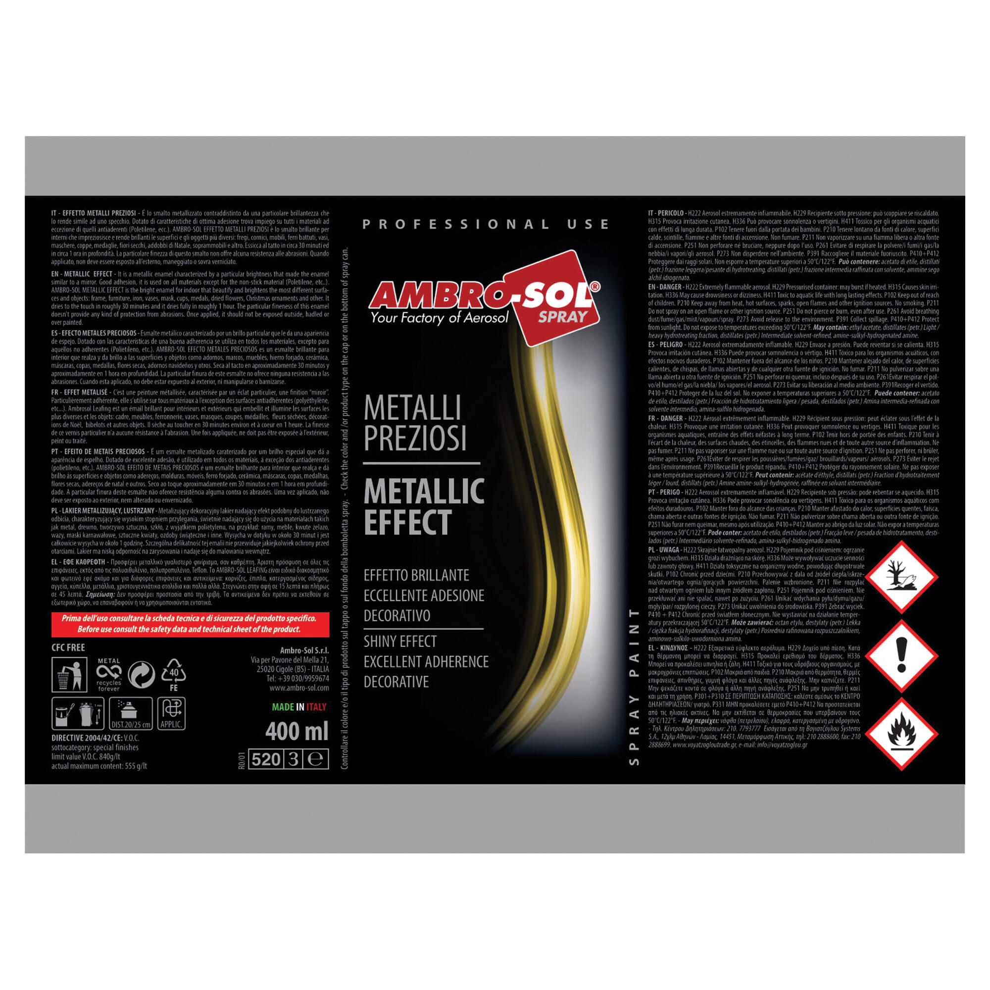 Spray Lakier metalizujący Ambro-Sol Metallic Effect efekt lustrzanego złota 400ml - 4
