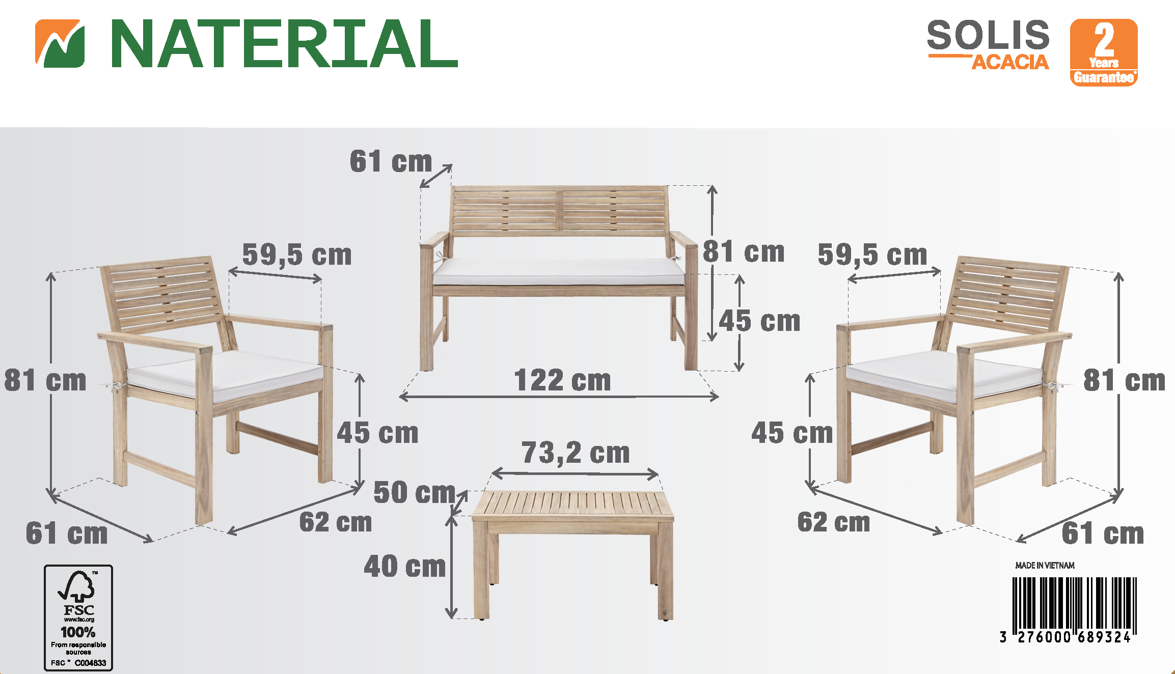 Conjunto jardim relax acácia sofá e mesa castanho 4 pessoas Solis Naterial - 13