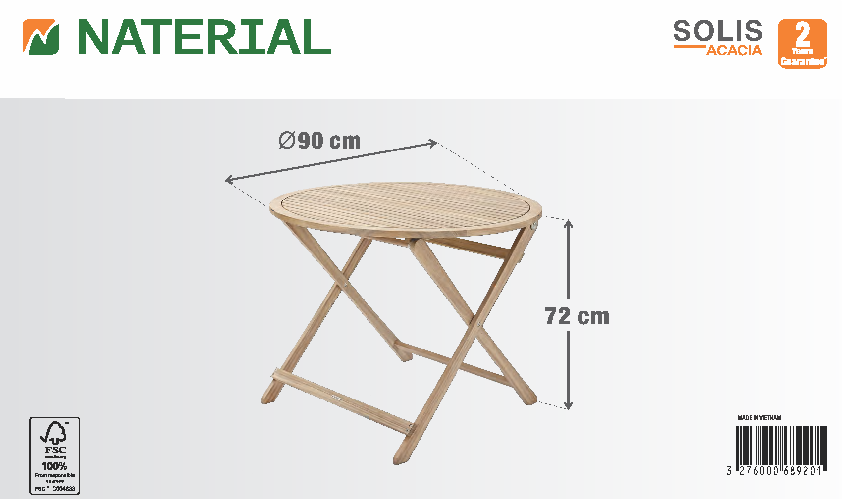 Mesa para balcón plegable de madera Solis de ø90x72 cm - 2
