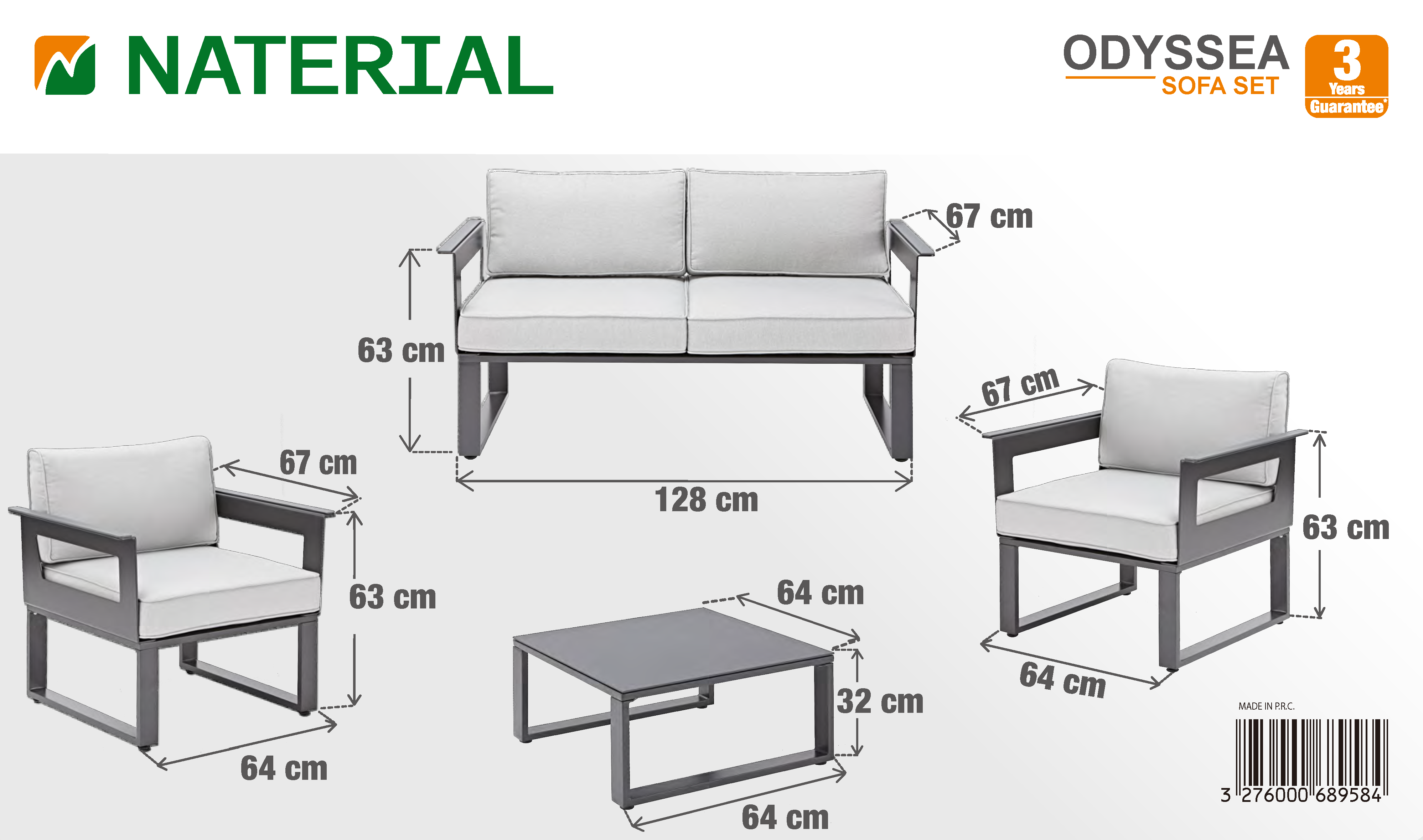 Conjunto jardim relax mesa e cadeira alumínio cinzento Odyssea Naterial - 10