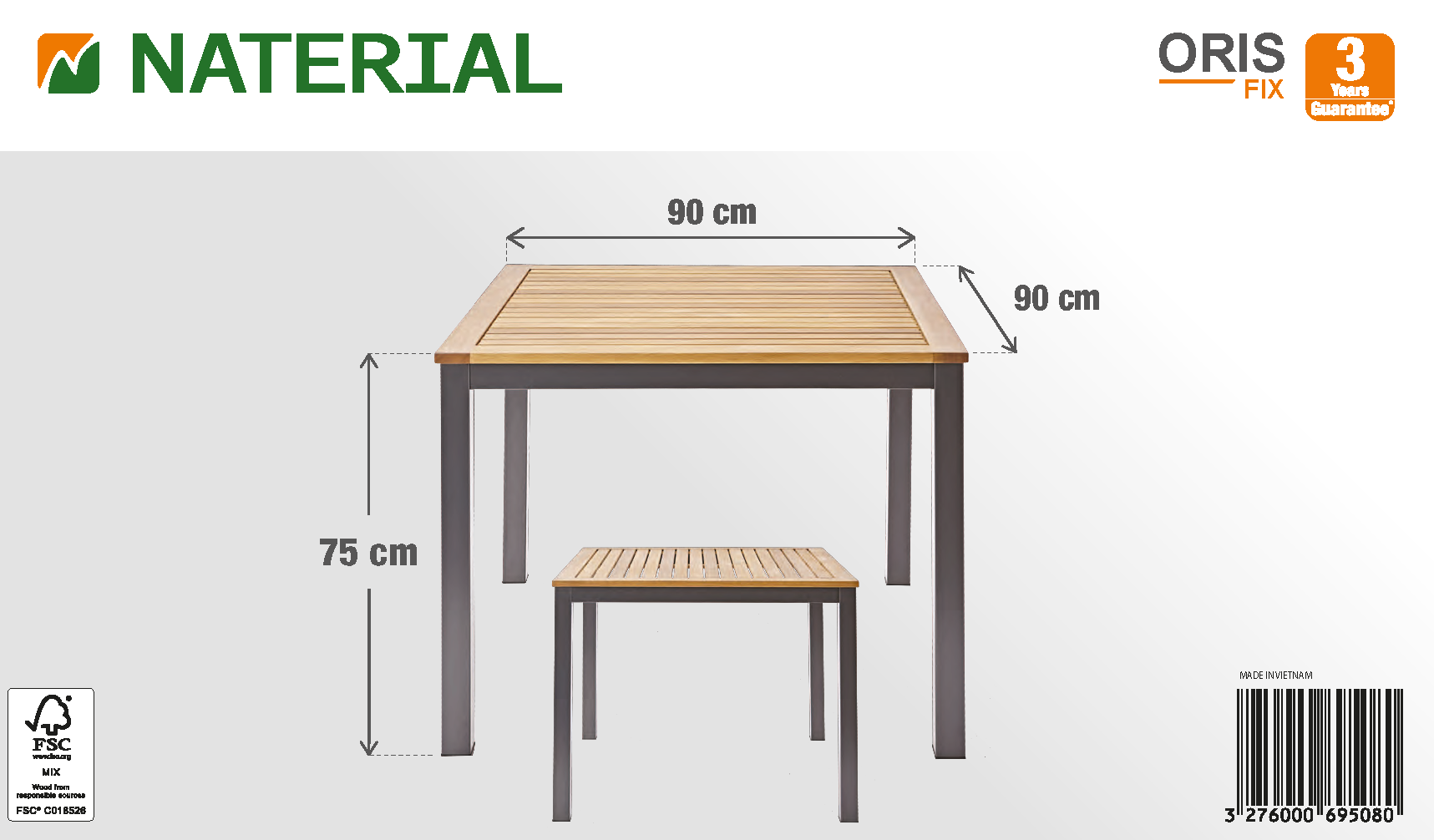 Mesa para balcón de aluminio Oris multicolor de 89x89x75 cm - 2